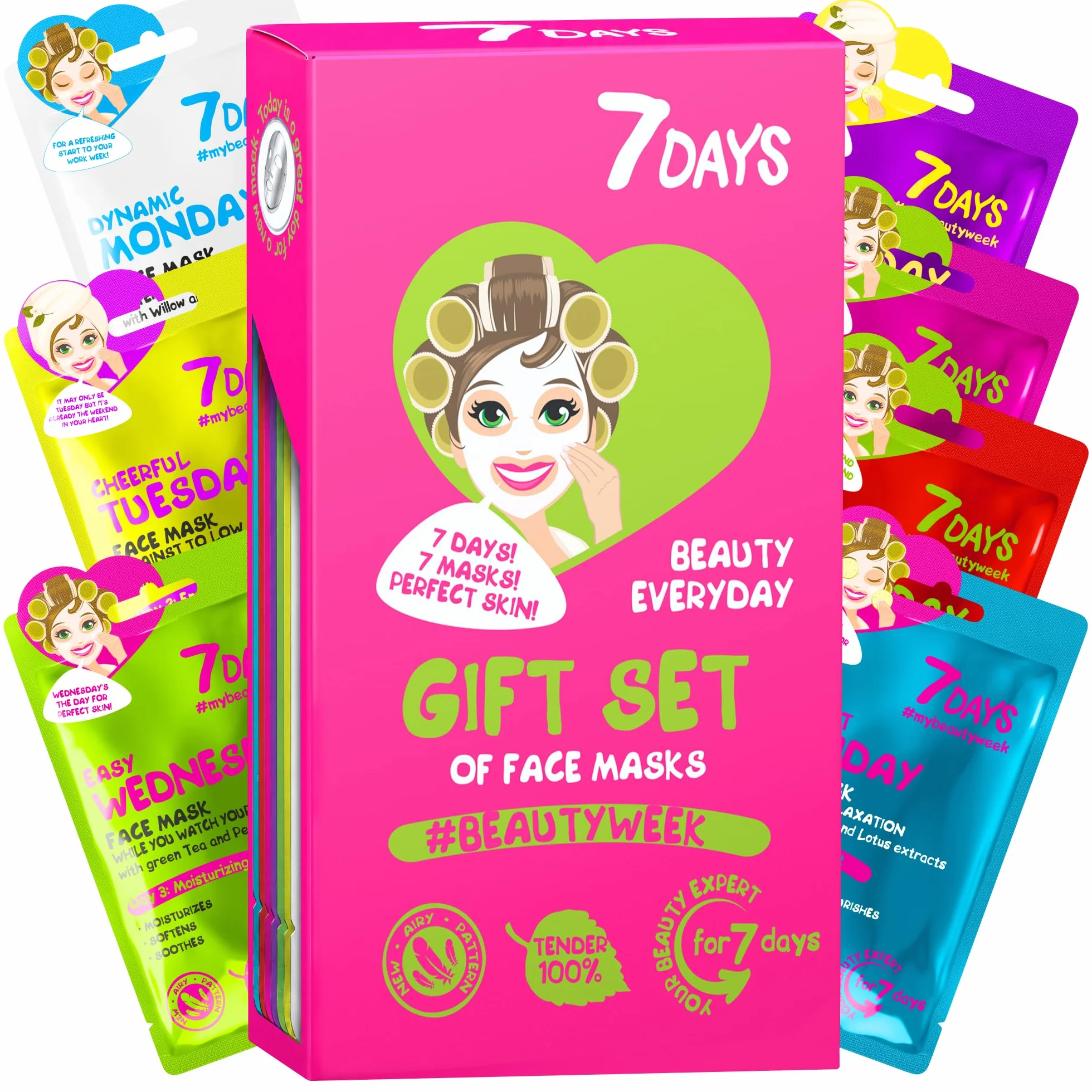 7Days Coffret Cadeau Masques en Feuille Hydratants Nourrissants Visage 7 Pièces