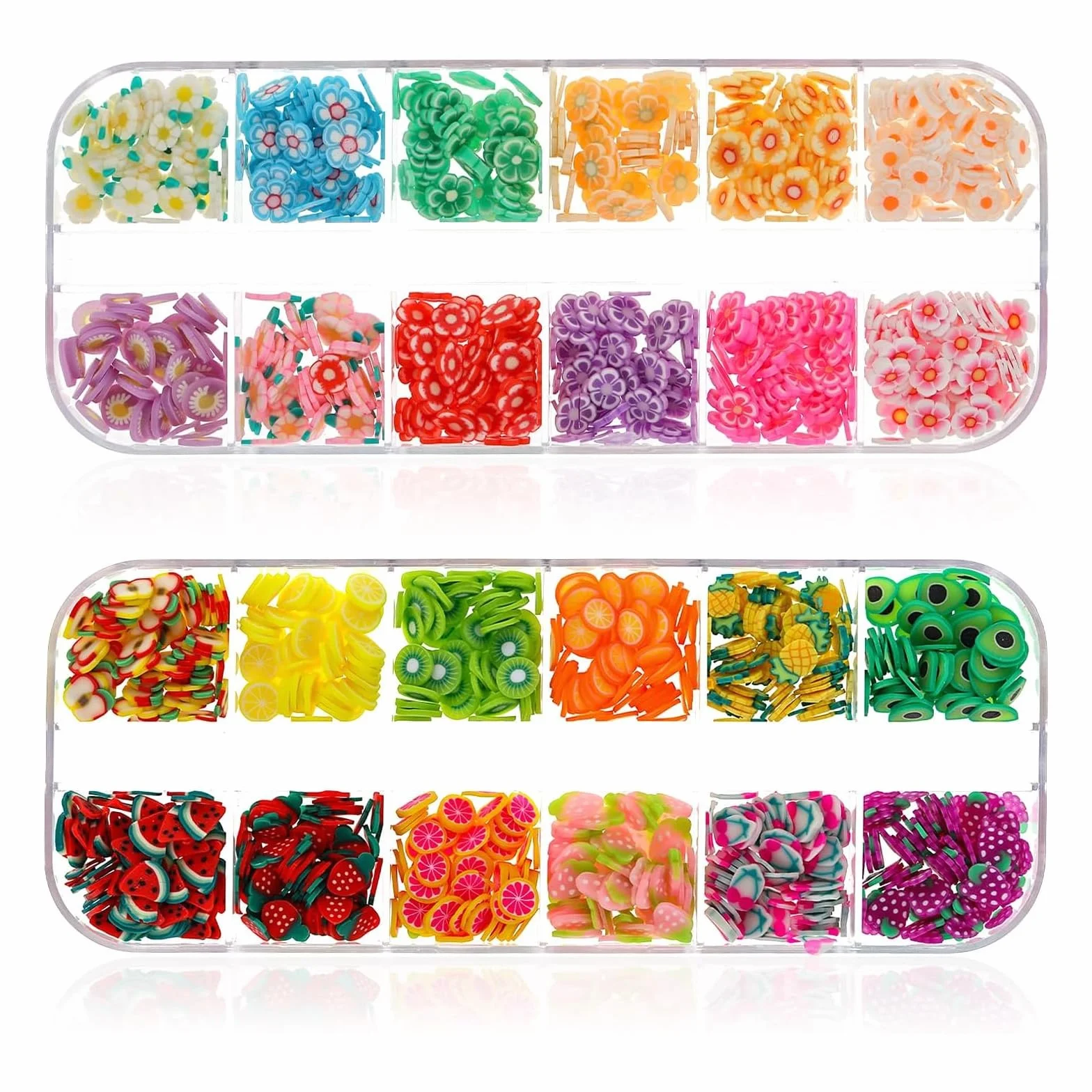 Nail Art Fruit Tray 2 Boîtes Mixed Set Mini 3D Fruit Flower Charms Decoration DIY Craft