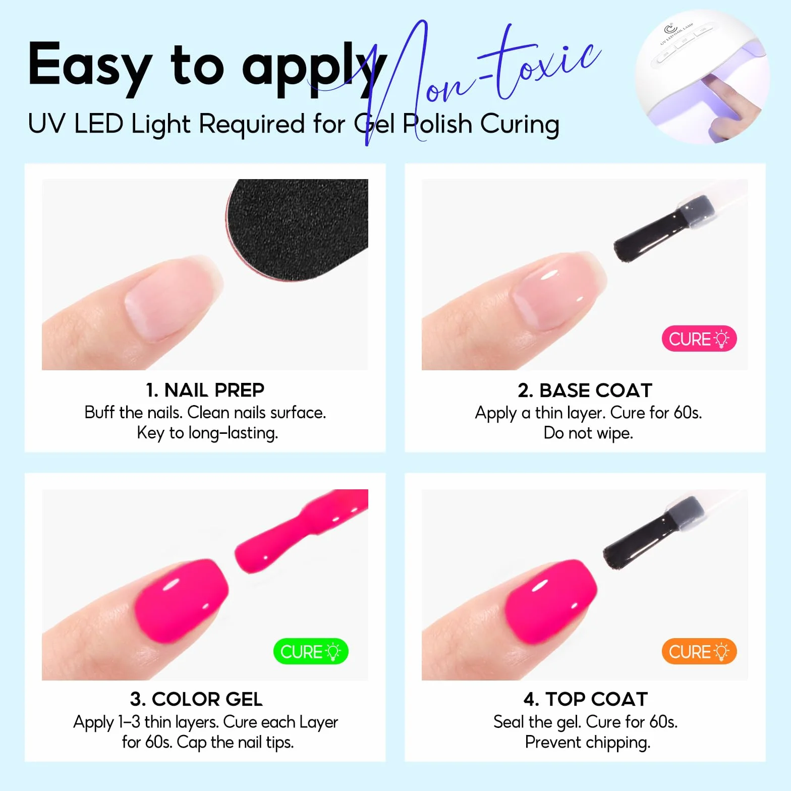 PEACECOLOR Vernis Semi Permanent Néon 10ML 6 Couleurs Rose Orange Jaune Vert Bleu Pourpre Gel UV Soak Off Nail Art Manucure