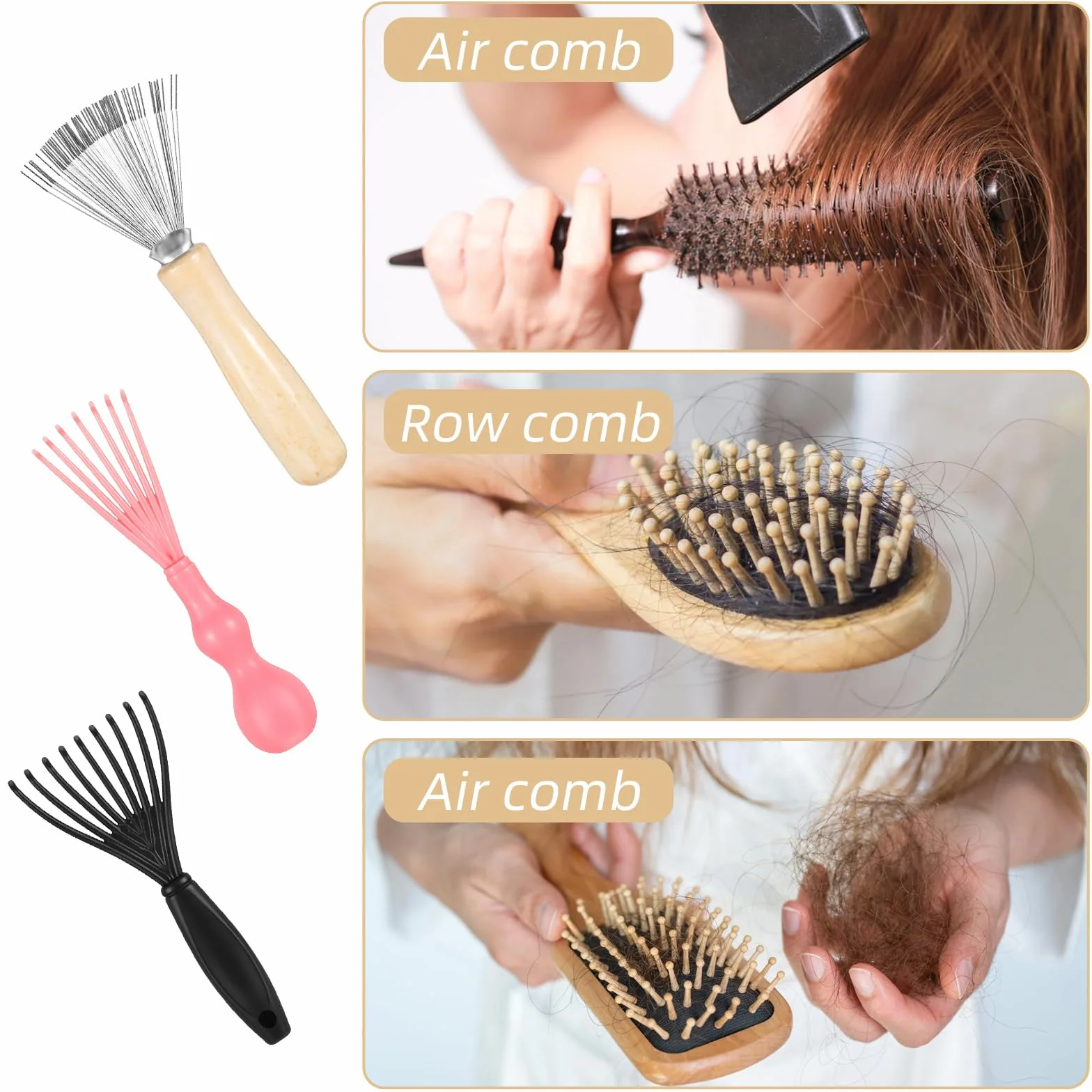 Lot de 3 mini brosses à cheveux - Nettoyeur de brosse à cheveux - Peigne râteau en fil métallique