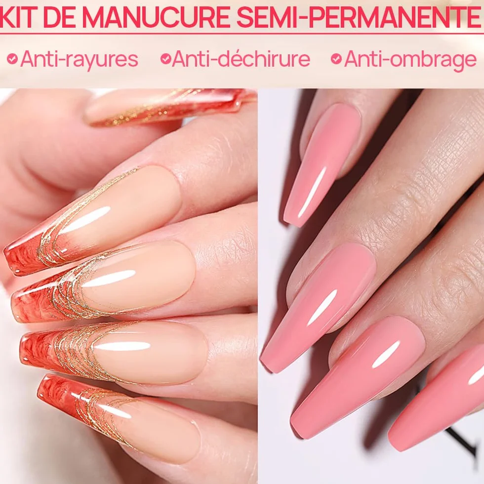 INTOBAS Base et Top Coat Vernis Semi Permanent 2x15ML Kit UV LED Gel Manucure Longue Durée Nail Art