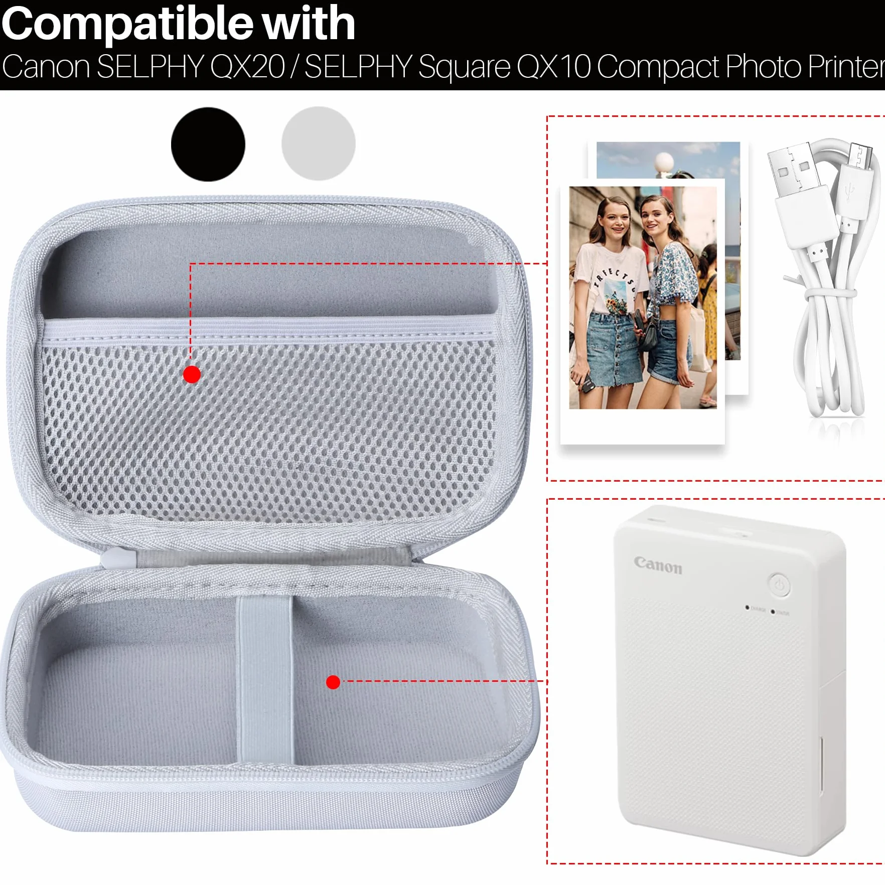 Lebakort Dur Étui Housse Cas Compatible avec Canon SELPHY QX20 / SELPHY Square QX10 Portable Printer (Noir)