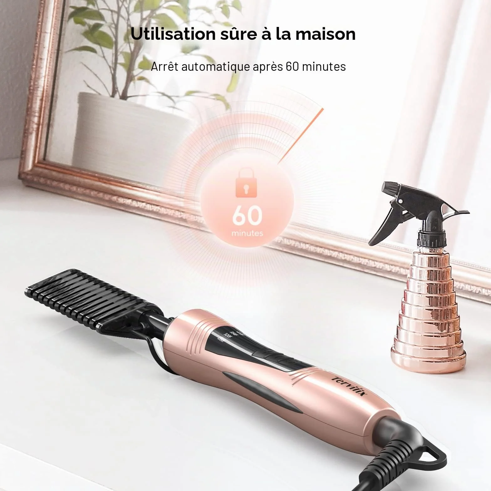 Peigne Chauffant pour Perruques, Lisse Cheveux Afro et Barbe, Température Réglable, Double Tension