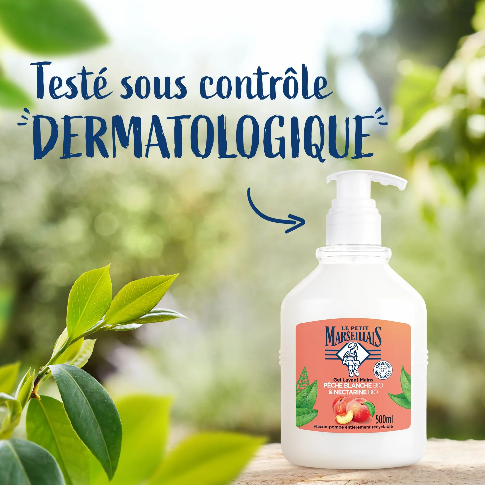 Le Petit Marseillais Gel Lavant Mains Pêche Blanche BIO & Nectarine BIO 500 ml Savon liquide pH neutre