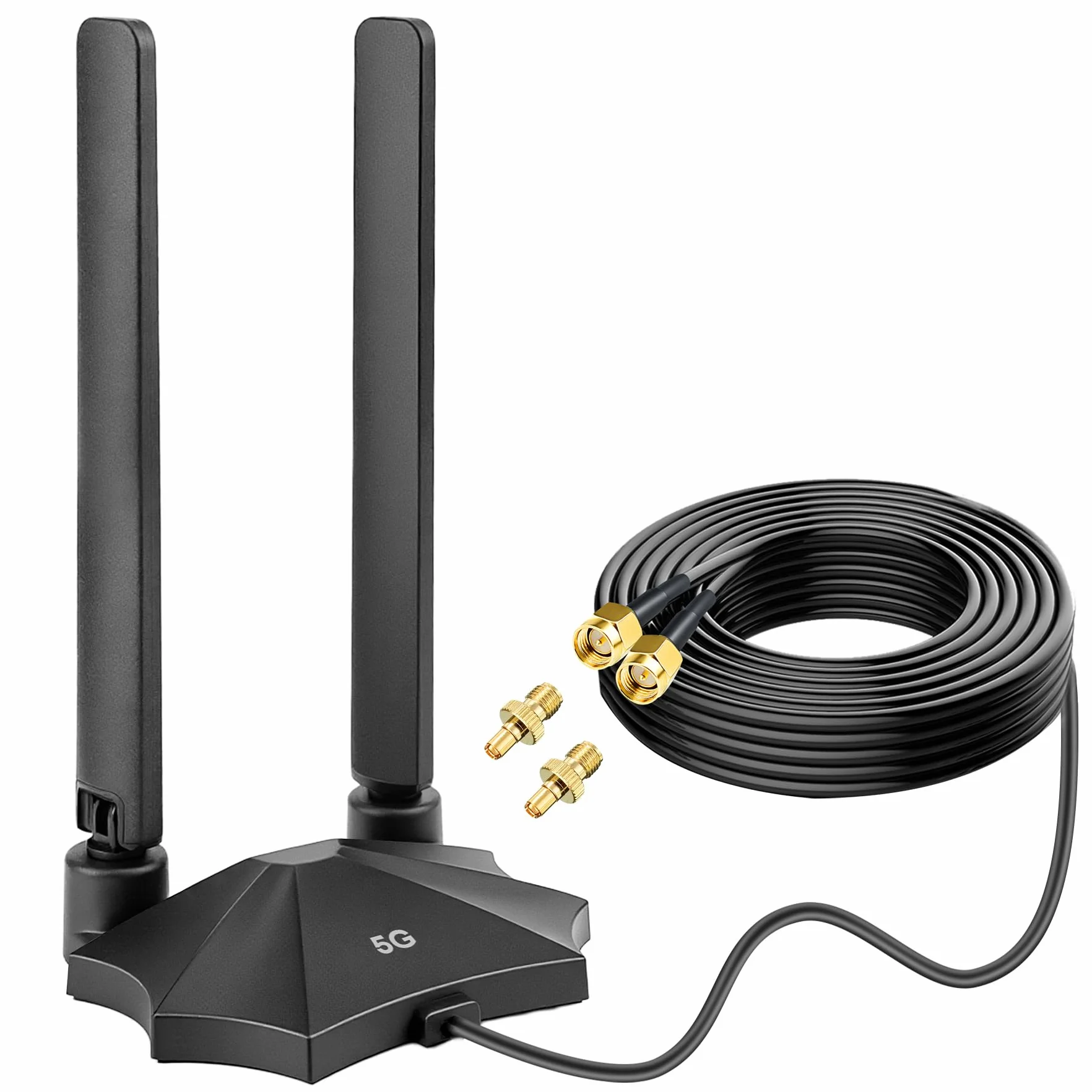 Antenne routeur 5G 4G LTE 8dBi – Large bande 698-3980 MHz Antenne magnétique avec câble de 2 m, prises SMA et TS9 compatible avec Netgear, Huawei, ZTE et passerelles industrielles