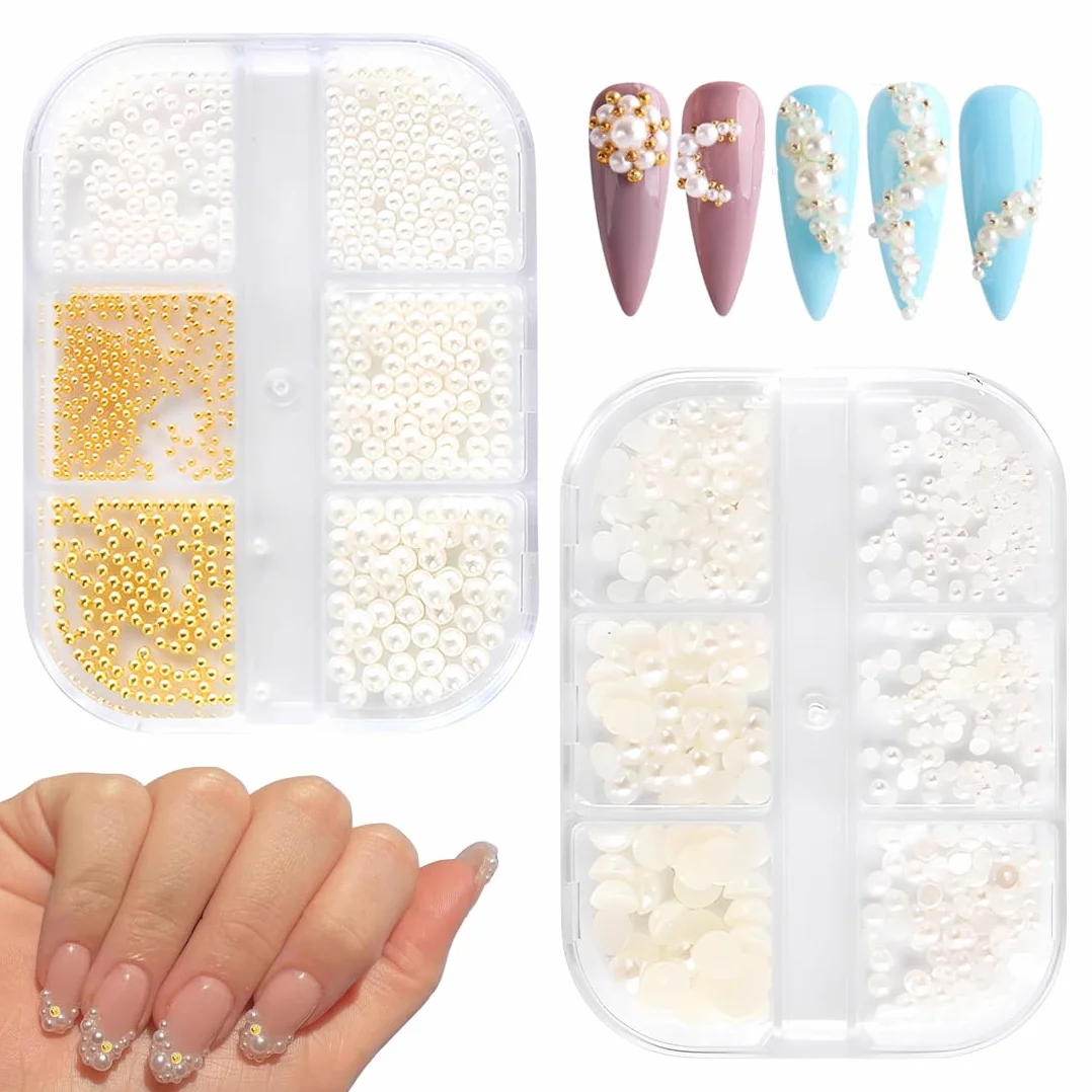 GXGM Bijoux Nail Art Perles Or Argent Mini Caviar Beads Strass Accessoires Décorations Ongles