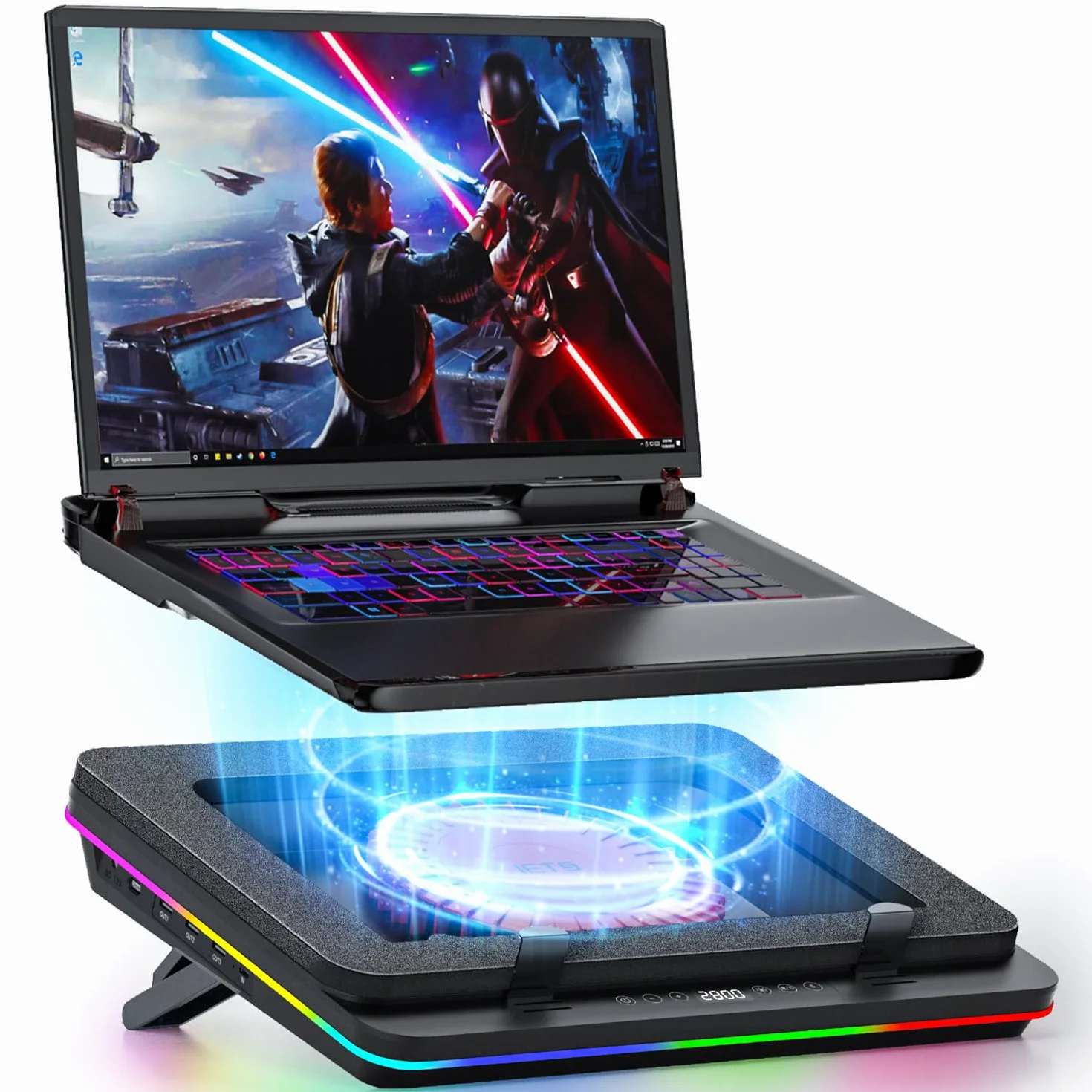 IETS GT600 Tapis de refroidissement RVB pour ordinateur portable avec ventilateur turbo 14 cm