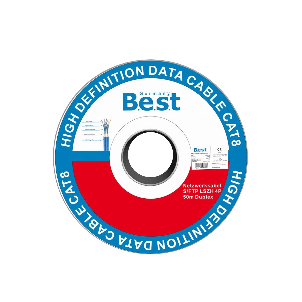 Germany B.e.s.t Câble réseau duplex CAT 8 de 50 m - En cuivre - Câble LAN - Câble Ethernet S/FTP - 40 Gbit/s - Catégorie 8 - En cuivre pur - Câble de données PoE++ LSZH