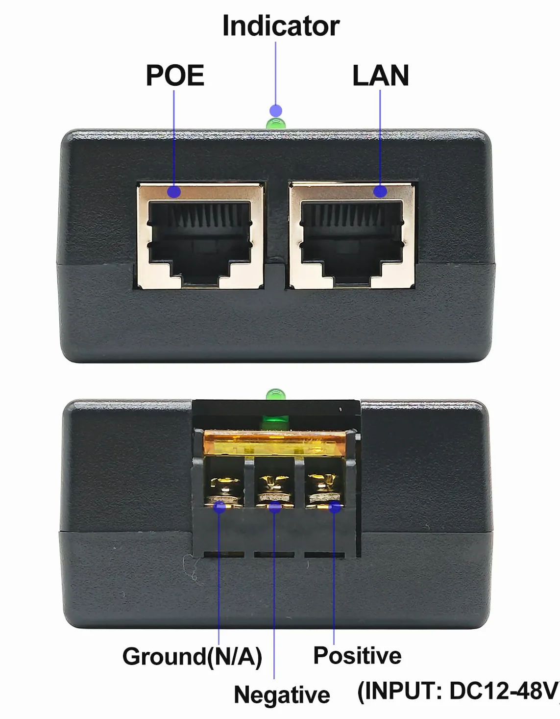 Injecteur Gigabit DC PoE+ | Entrée 12 V 24 V (12-48 V) CC | Sortie PoE+ 50 V 30 W CC | Convertisseur DC-DC + Adaptateur d'injecteur PoE Solaire 802.3 AF/at pour ePMP2000/3000, Force400/425, Q61