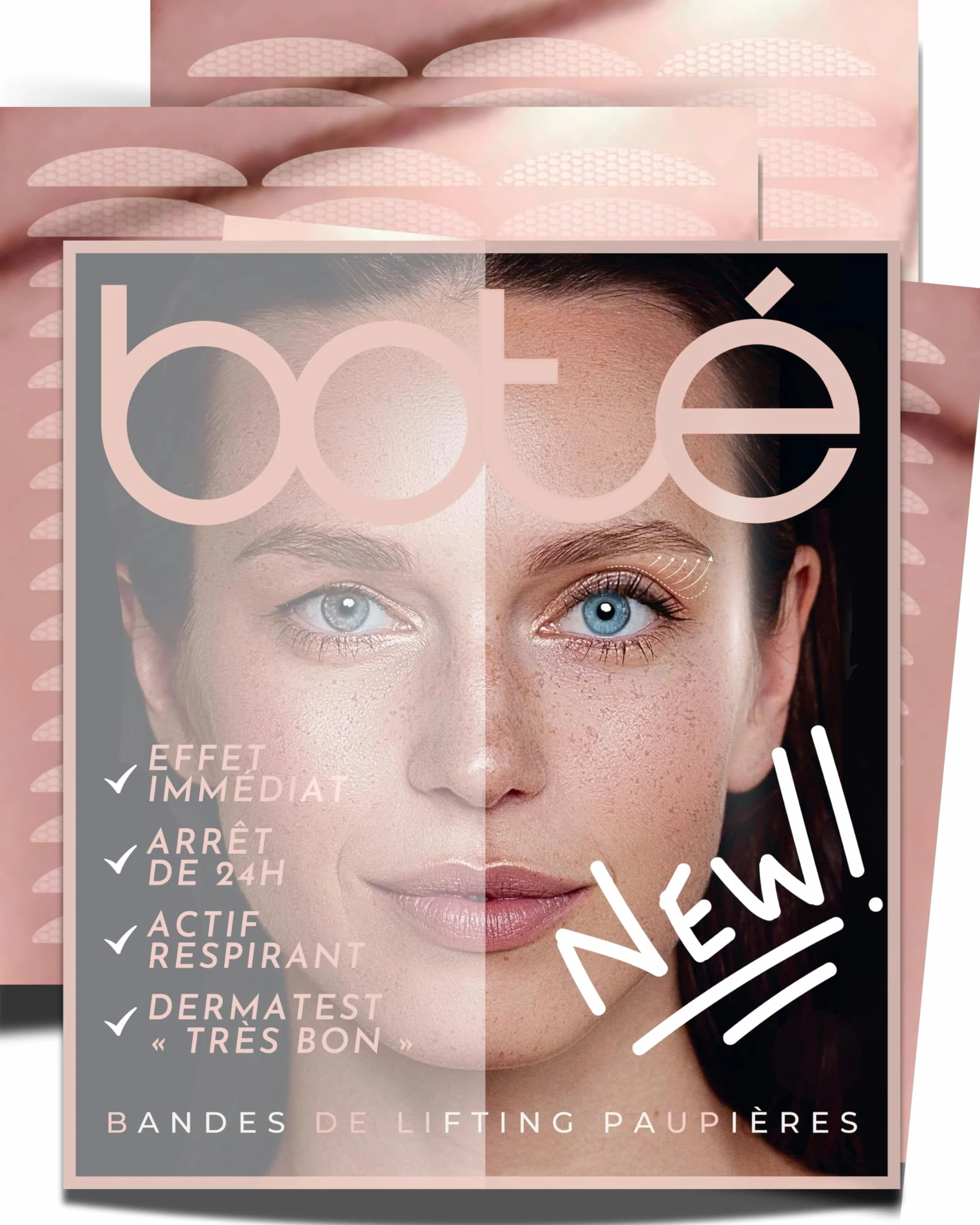 BOTÉ Patch paupière tombante 144 L - Bande rehausseur paupières invisible autocollant respirant - Eyelid lifting tape