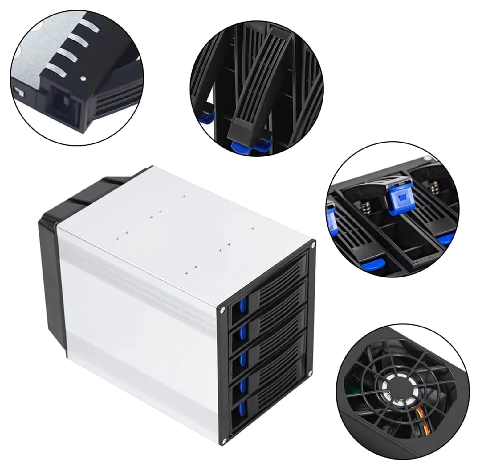 Boîtier de Disque Dur 5 Baies, Station d'accueil Verticale for Disque Dur Externe SATA, SSD, boîtier en Alliage d'aluminium, Adaptateur Secteur