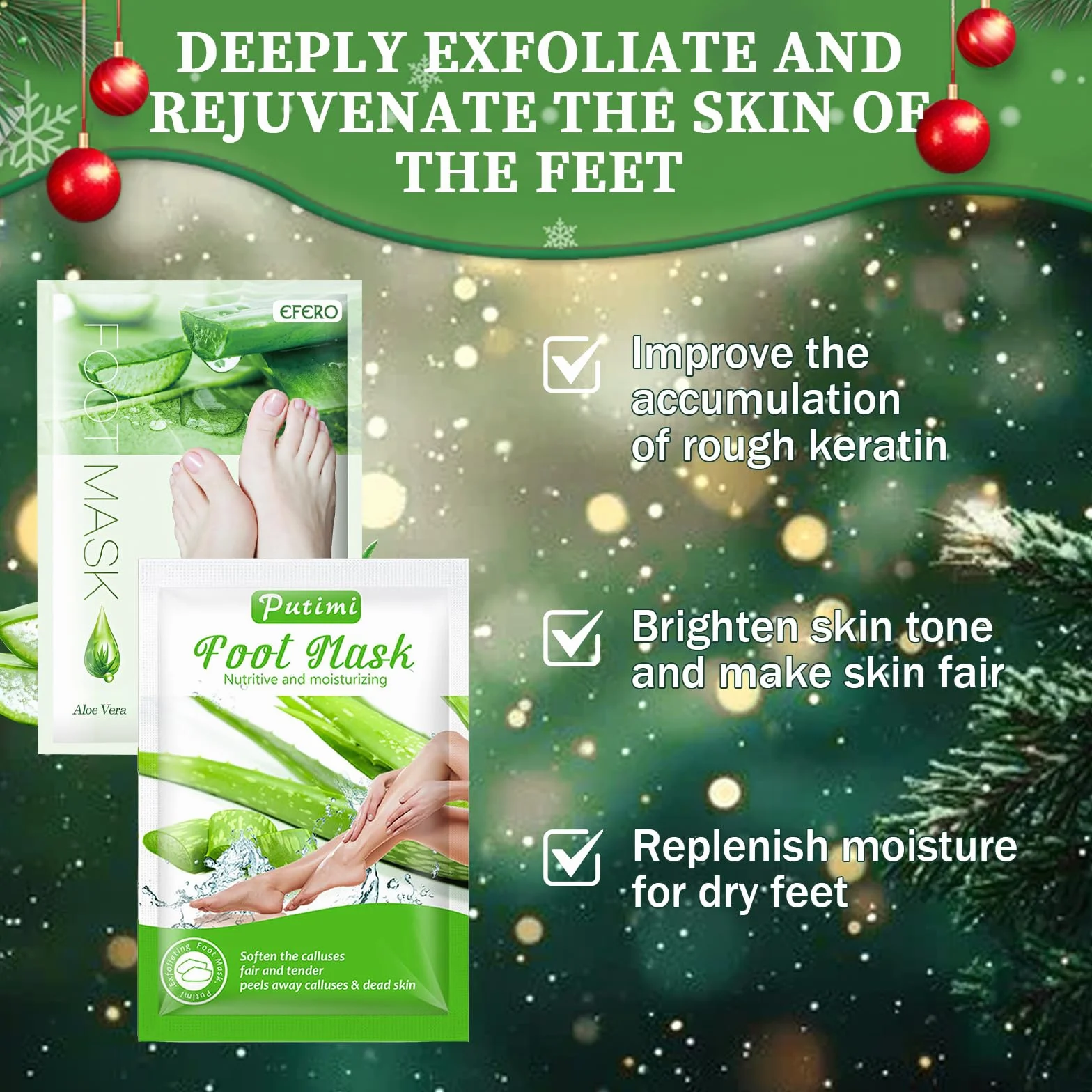 Masque Pieds Peeling Exfoliant Aloe Vera, Soin Pieds pour Enlever Callosités et Peau Morte