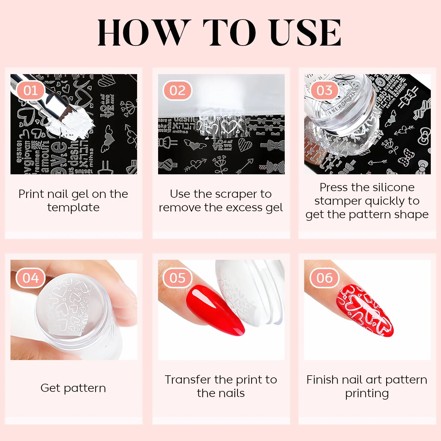 AIMEILI Nail Art Stamping Kit 5 Plaques 2 Silicone Tampons 2 Grattoir 15ml Latex Peel Off Tape