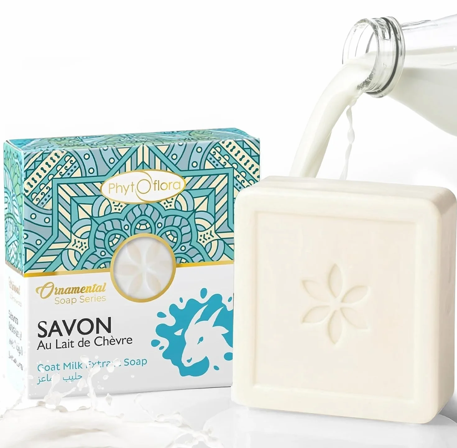 Savon Lait de Chevre PhytoFlora Anti-Acné Eczéma Points Noirs 125g Shampoing Solide Gommage Visage Provitamine B5