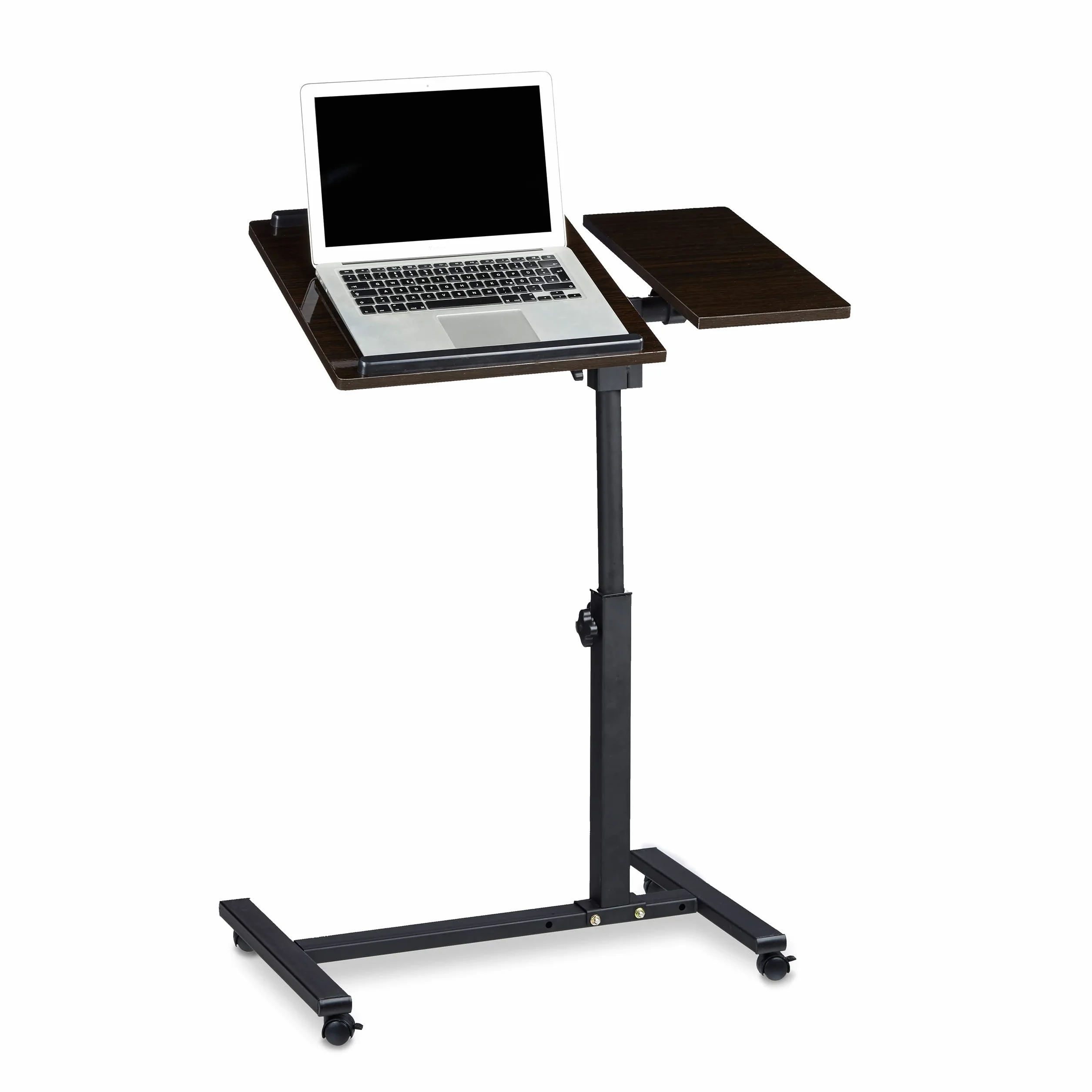 Relaxdays Table Ordinateur Portable Hauteur réglable XL 95 x 60 x 40 cm Bois Support avec 4 roulettes tablettes Noir