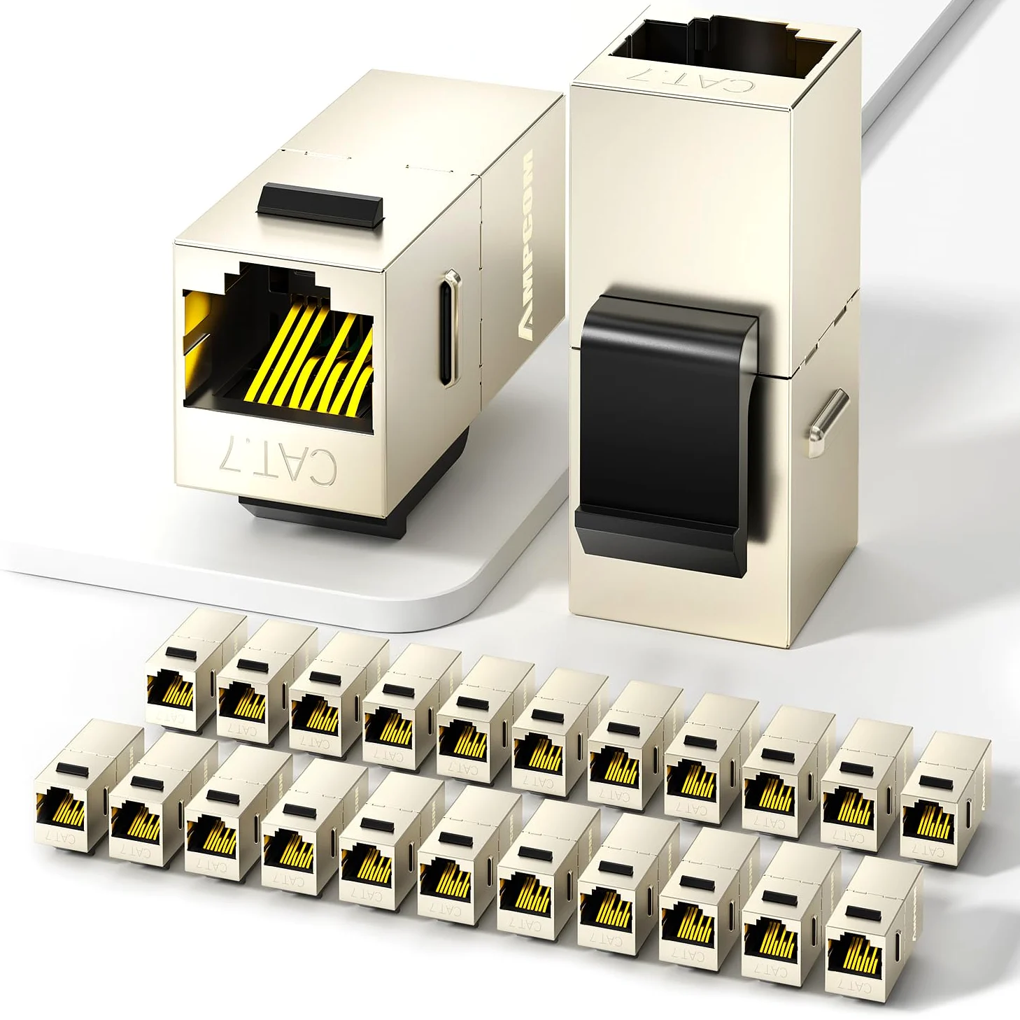 AMPCOM Lot de 24 coupleurs en ligne CAT7 RJ45 STP Keystone, module Ethernet blindé femelle vers femelle