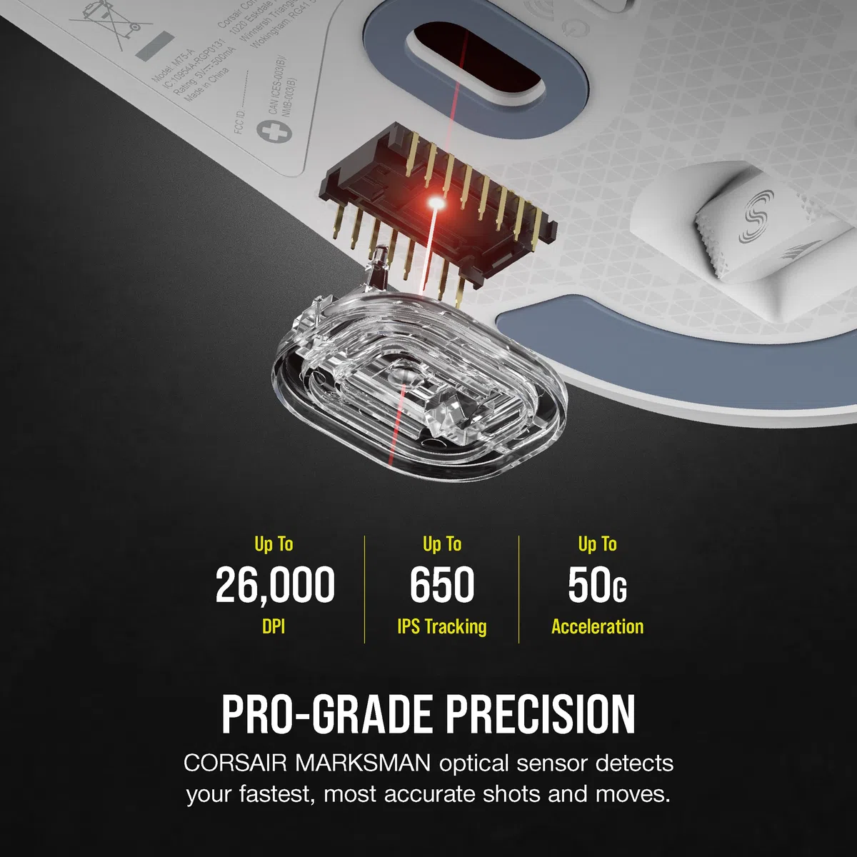Corsair M75 AIR Souris Gaming FPS sans Fil Ultra légère - 26000 DPI - Entrée Ultra Rapide - Forme symétrique - Compatible iCUE - PC, Mac - Blanc