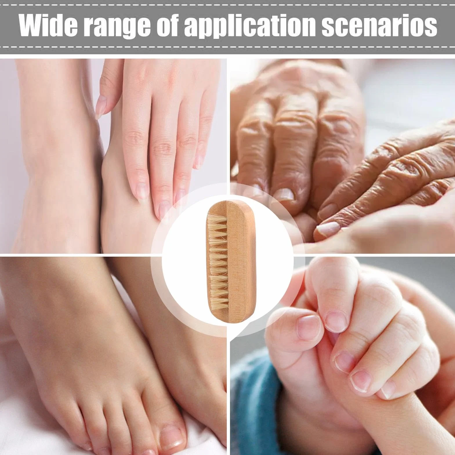 Brosse à ongles en bois double face réutilisable pour nettoyer mains et pieds