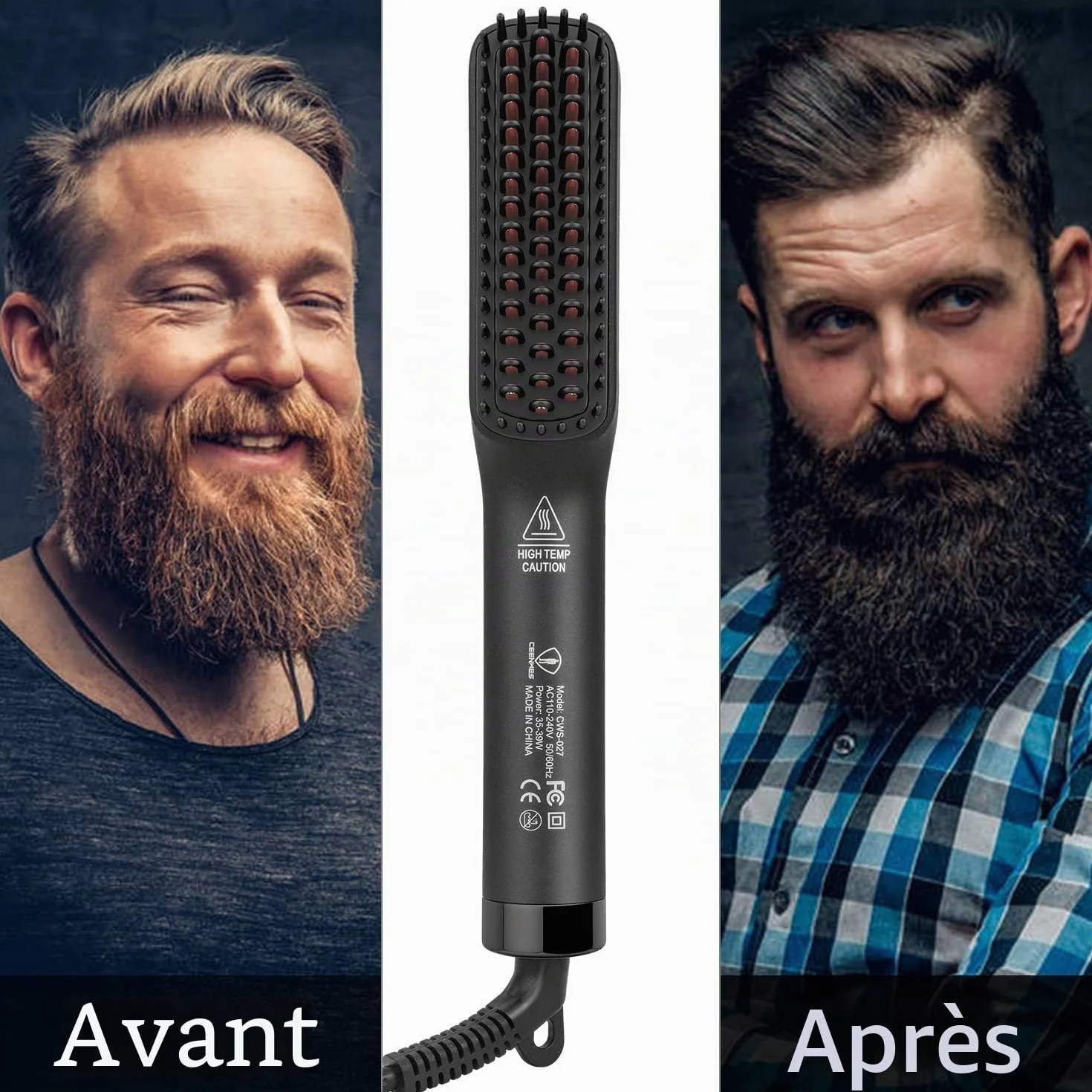 3 en 1 Brosse Lisseur à Barbe Hommes avec Crème et Huile à Barbe