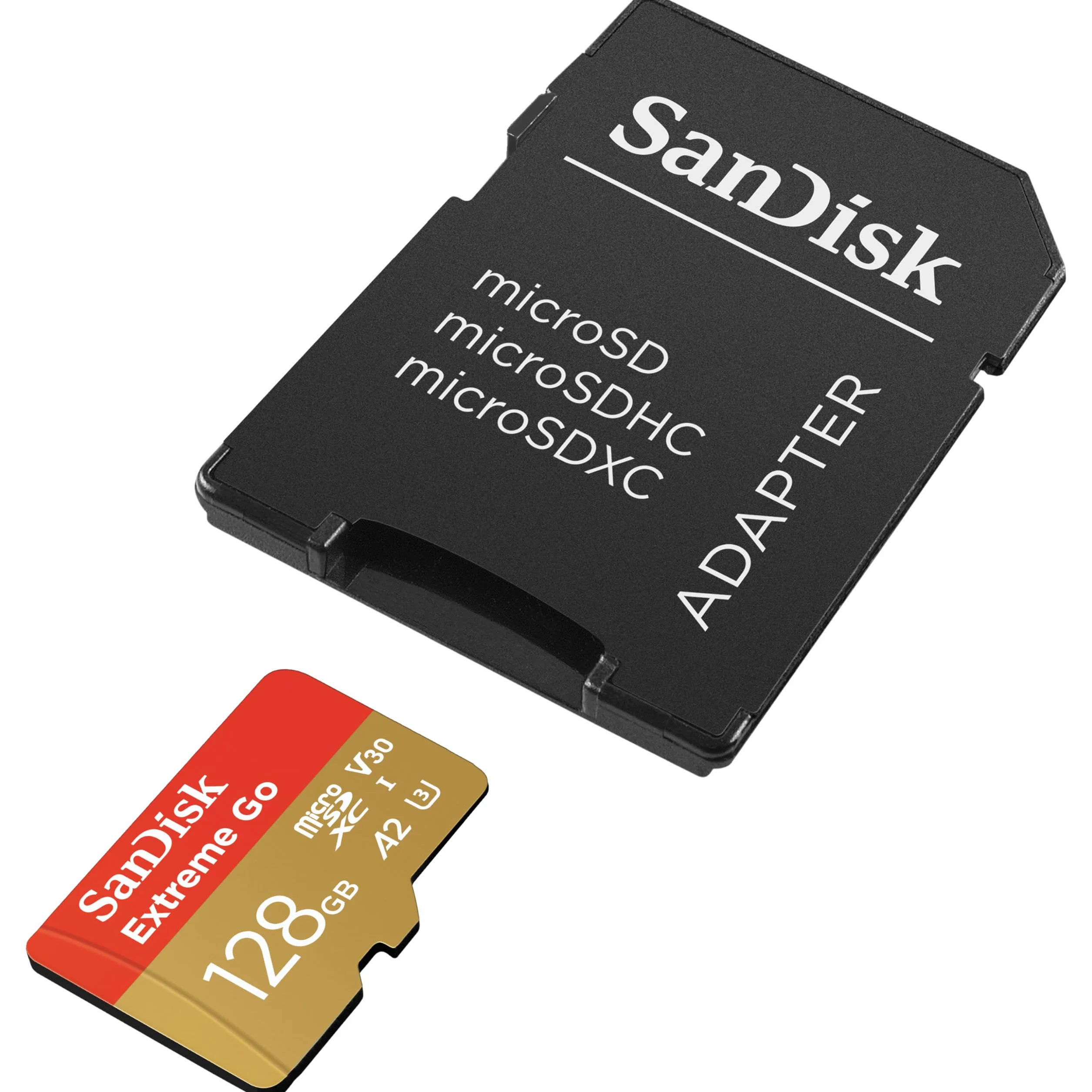 SanDisk 128Go Extreme Go Carte MicroSDXC + adaptateur SD UHS-I V30 Class 10 U3 jusqu'à 200 MB/s