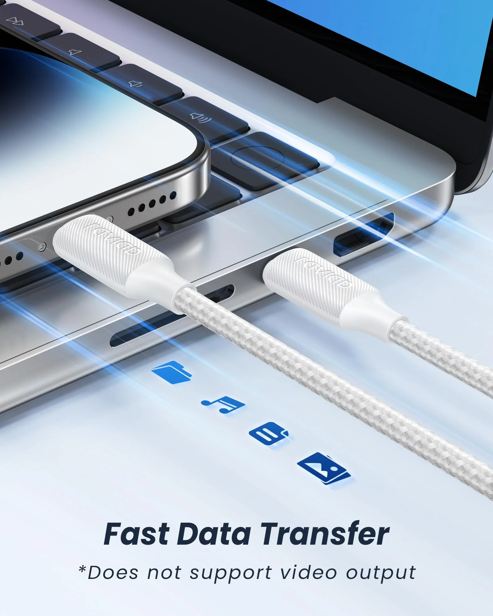 RAVIAD Câble USB C vers Lightning 2M MFi Chargeur Rapide Power Delivery pour iPhone 14 13 12 11 Pro Max Mini XR XS Max X 10 8 7 SE 2020 iPad Blanc