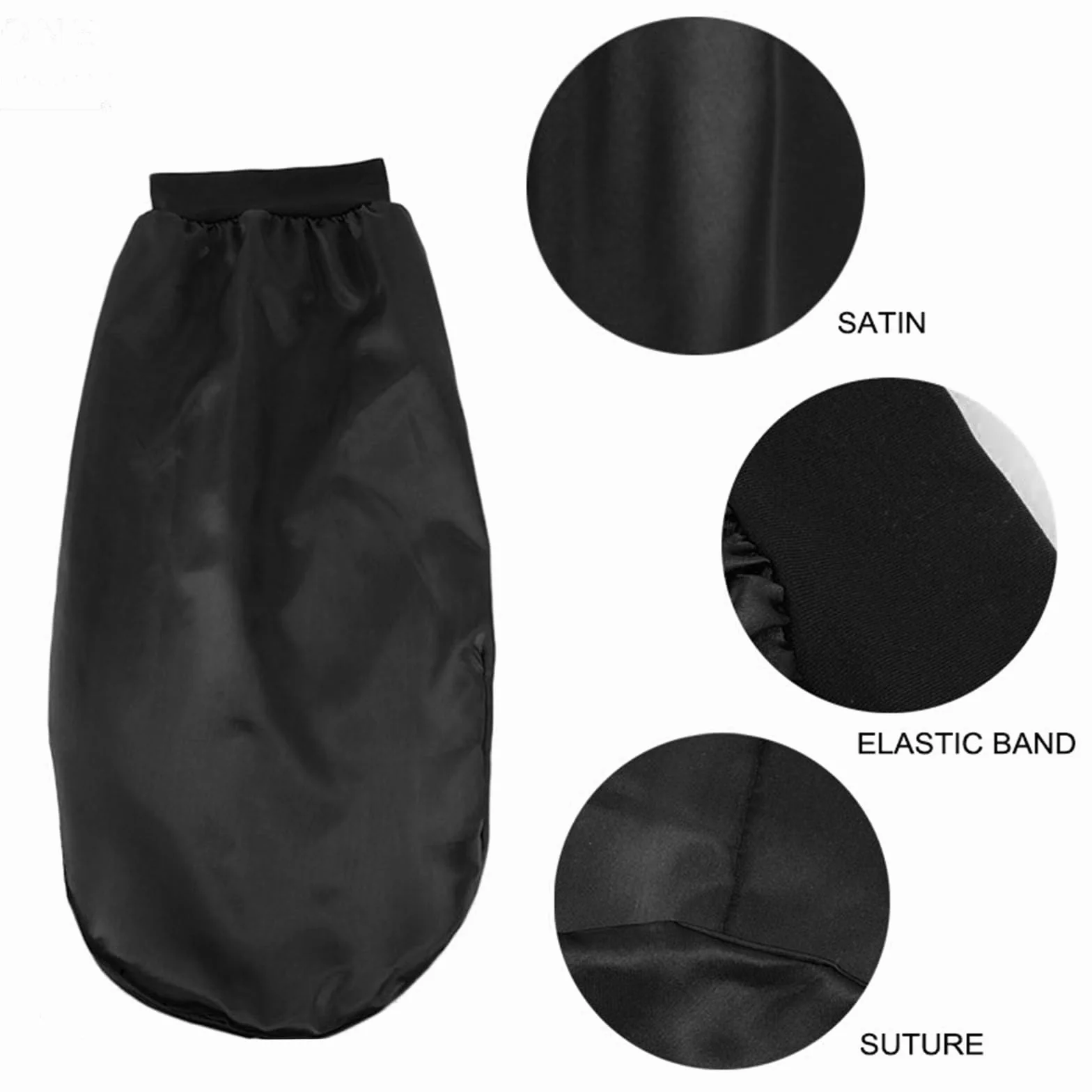 Bonnet de Nuit en Satin Réglable pour Cheveux Longs et Bouclés Noir