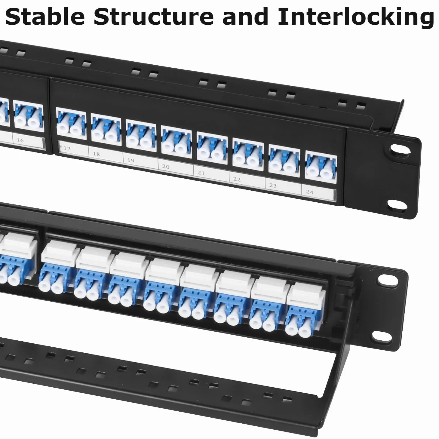 Panneau de brassage en fibre optique 1U avec 24 adaptateurs de fibre optique monomode LC OS2, coupleurs Keystone Jack modulaire avec clé en ligne blanche, connecteurs monomode pour racks
