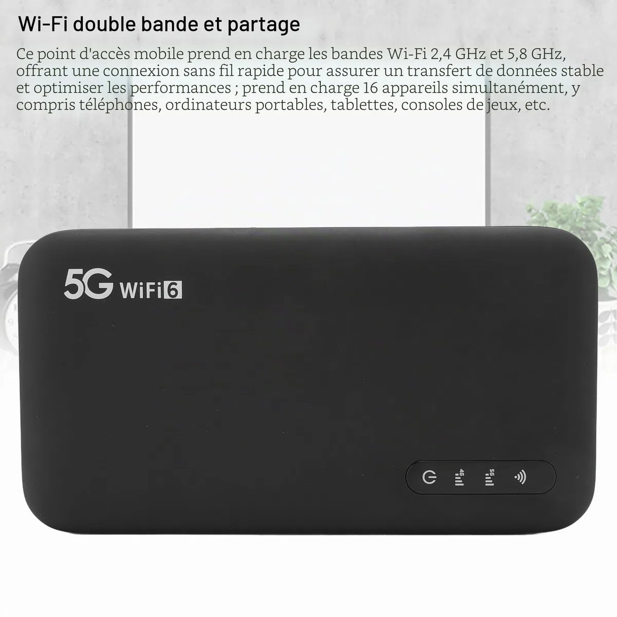 Routeur Portable 5G Mobile Hotspot WiFi 6, 5G avec Emplacement pour Carte SIM, Support 16 Appareils 6100mAh Batterie, Appareils Internet Portables pour Les voyageant et