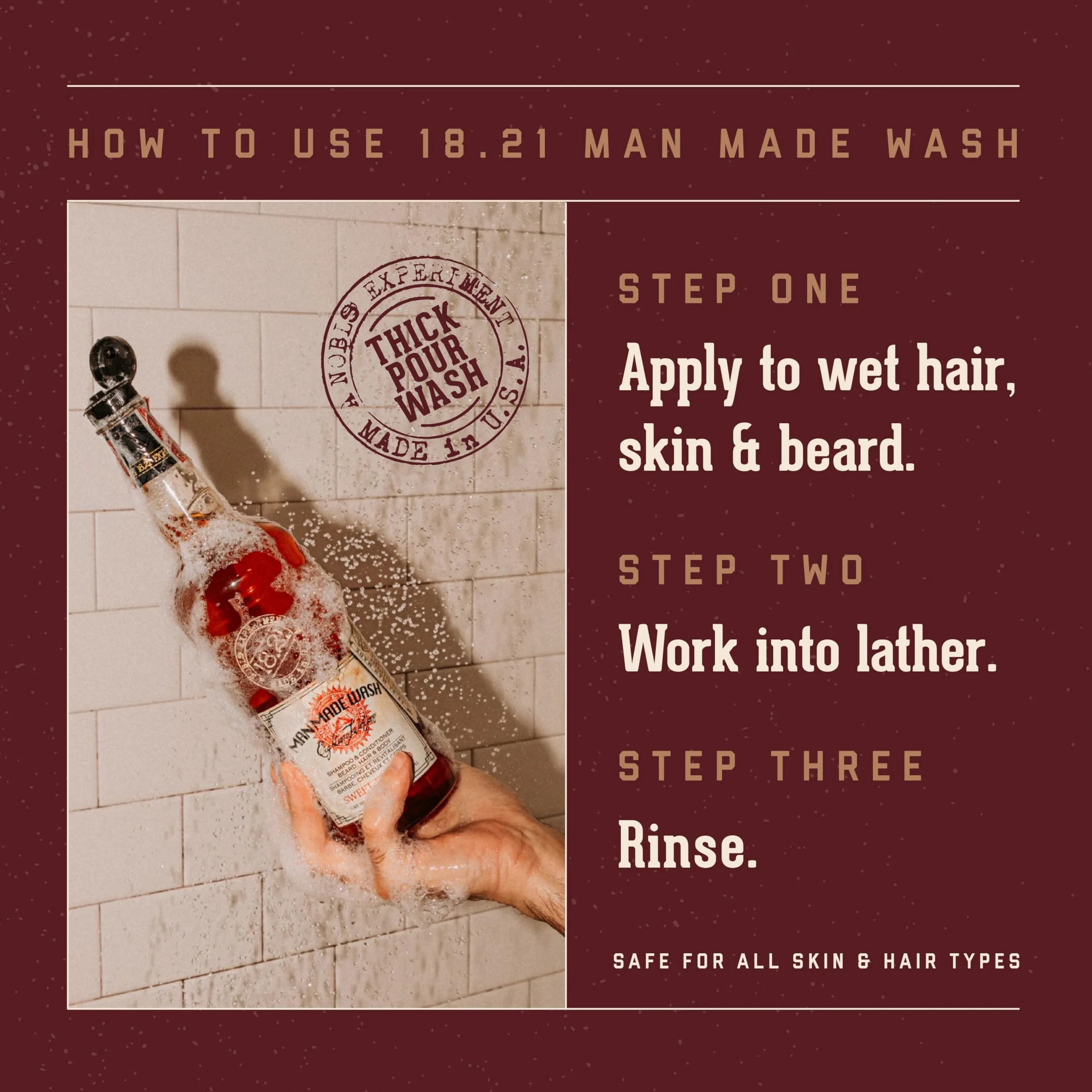 18.21 Man Made Sweet Tobacco 3-in-1 Shampoo Conditioner Body Wash 3.4 oz