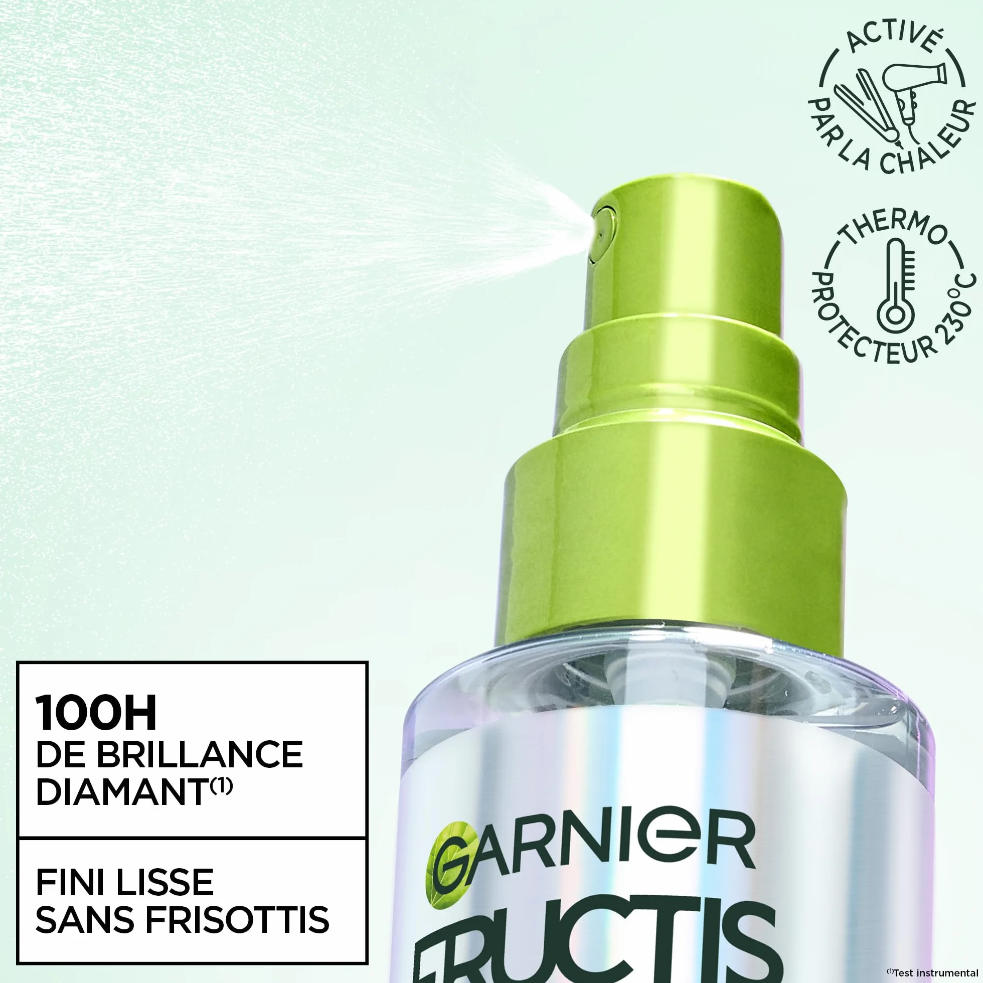 Garnier Fructis Diamond Liss Spray Cheveux Lissant Brillance Diamant Thermo Protecteur Kératine Végétale Huile d'Argan Anti-Frisottis 150 ml