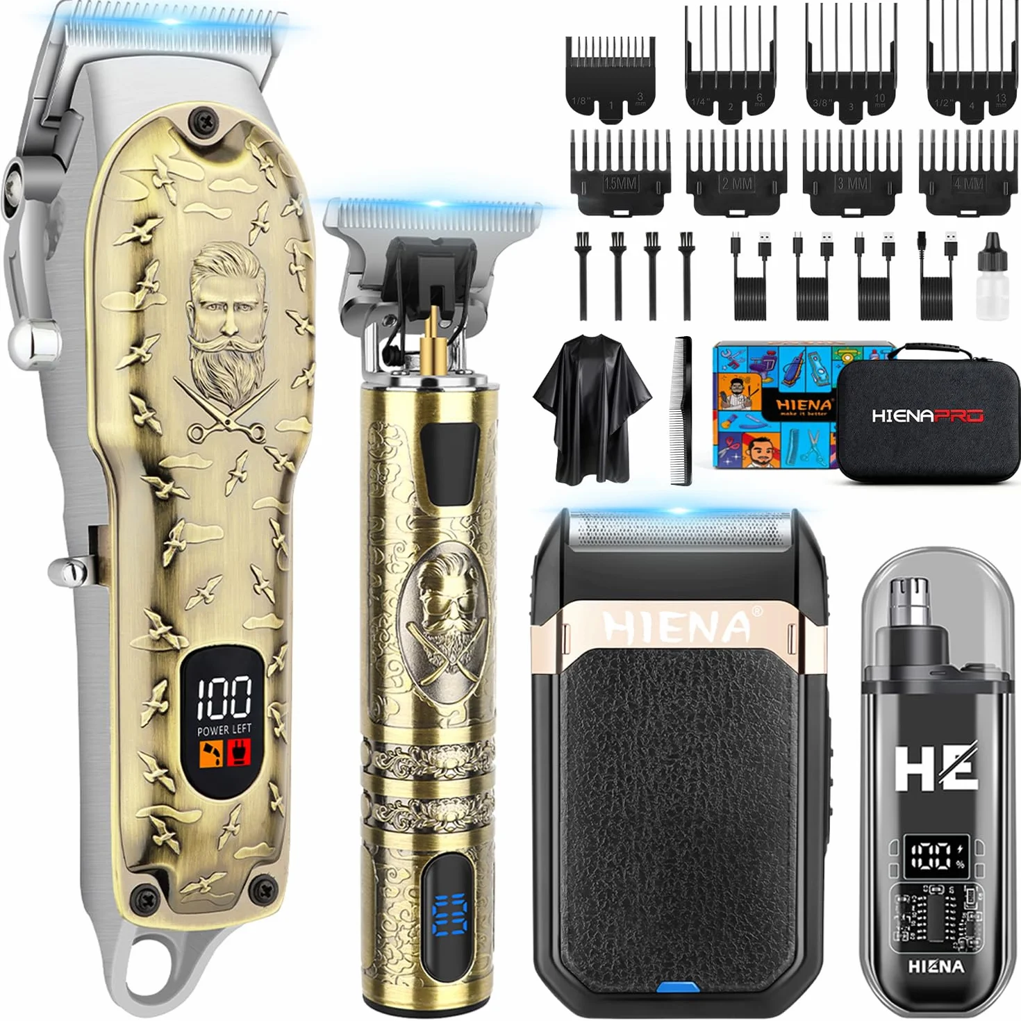 HIENA PRO Tondeuse à cheveux professionnelle homme sans fil rechargeable USB Set 814