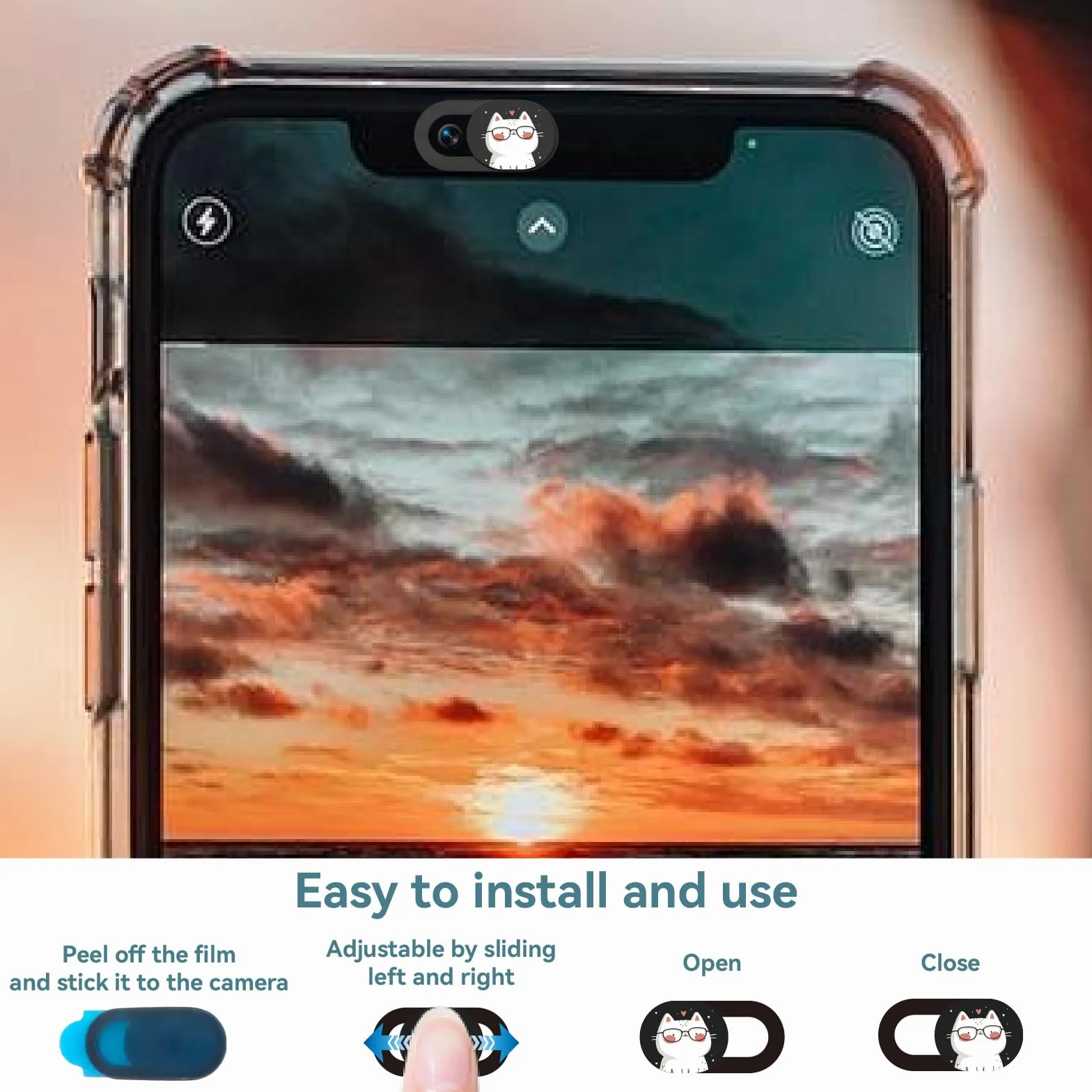 Couvercles Caméra Téléphone Glissière Protection Webcam Motif Chat Cache Caméra Smartphone Tablette PC