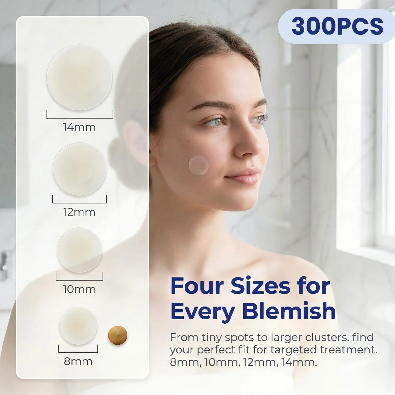 Hydrocolloïde Pimple Patches 300 Pièce, Invisible 2-In-1 Jour et Nuit avec Huile de Tea Tree & Acide Salicylique, Imperméable Transpirable