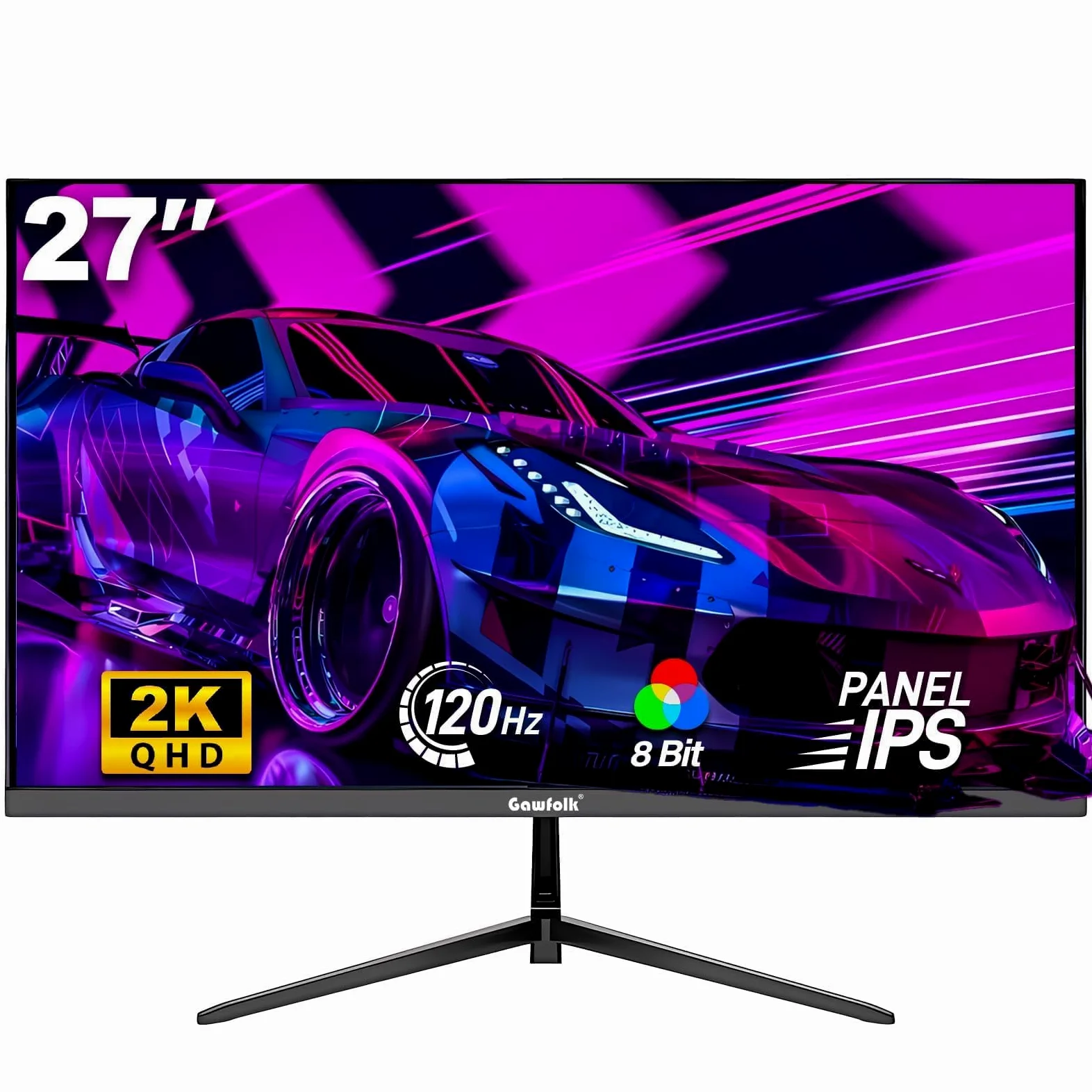 Gawfolk Écran PC 27 Pouces, Moniteur Gaming 120Hz, Ecran PC QHD 2K 2560x1440, 100% sRGB, 1ms MPRT, Interface HDMI & DP, Protection des Yeux, VESA 75 * 75