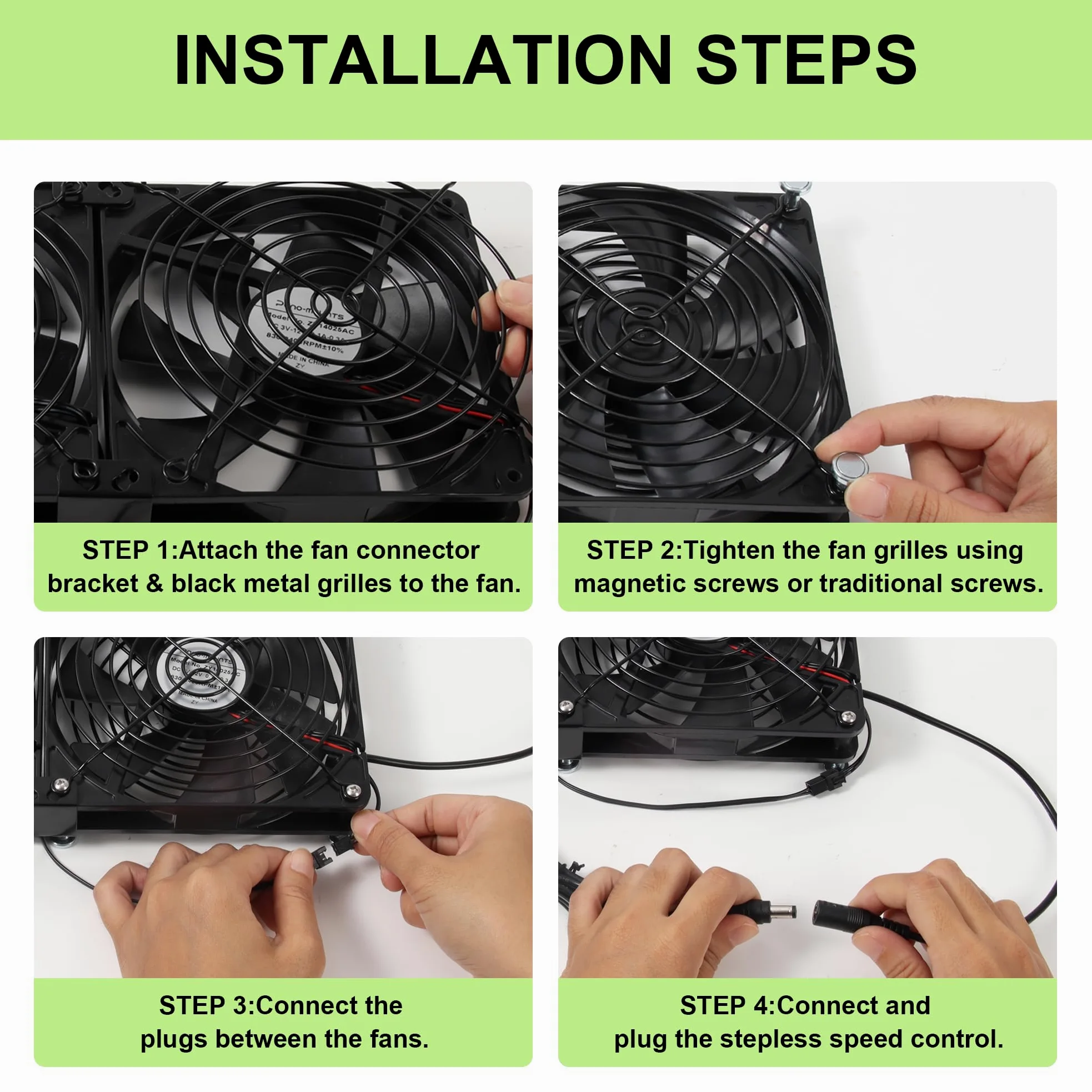 Ventilateur de refroidissement pour ordinateur avec vis magnétiques et vitesse réglable - Flexible pour armoire, serveur, plate-forme minière, poulailler et plus encore - 140 mm x 25 mm