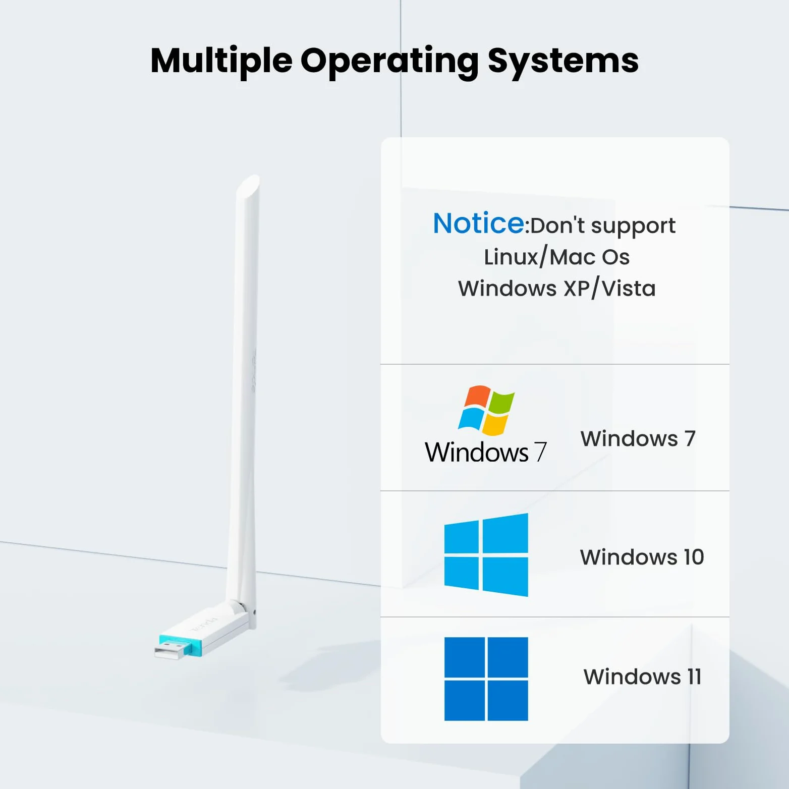 Tenda AX300 Adaptateur WiFi 6-286 Mbit/s 2,4 GHz, antenne à gain élevé 6 dBi, adaptateur WiFi sans fil pour Windows 11/10/7/Linux 3.1+/Ubuntu, Dongle WiFi USB (U2)
