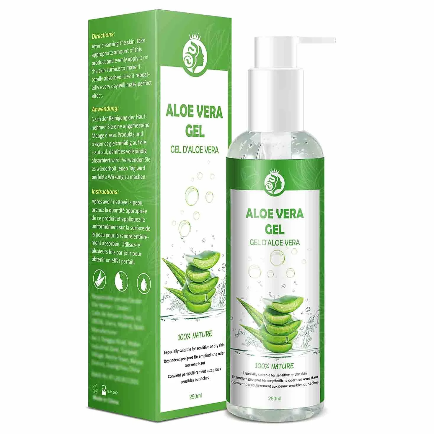 Gel d'aloe vera 100 % pur - Crème hydratante naturelle pour le visage, les cheveux, le corps