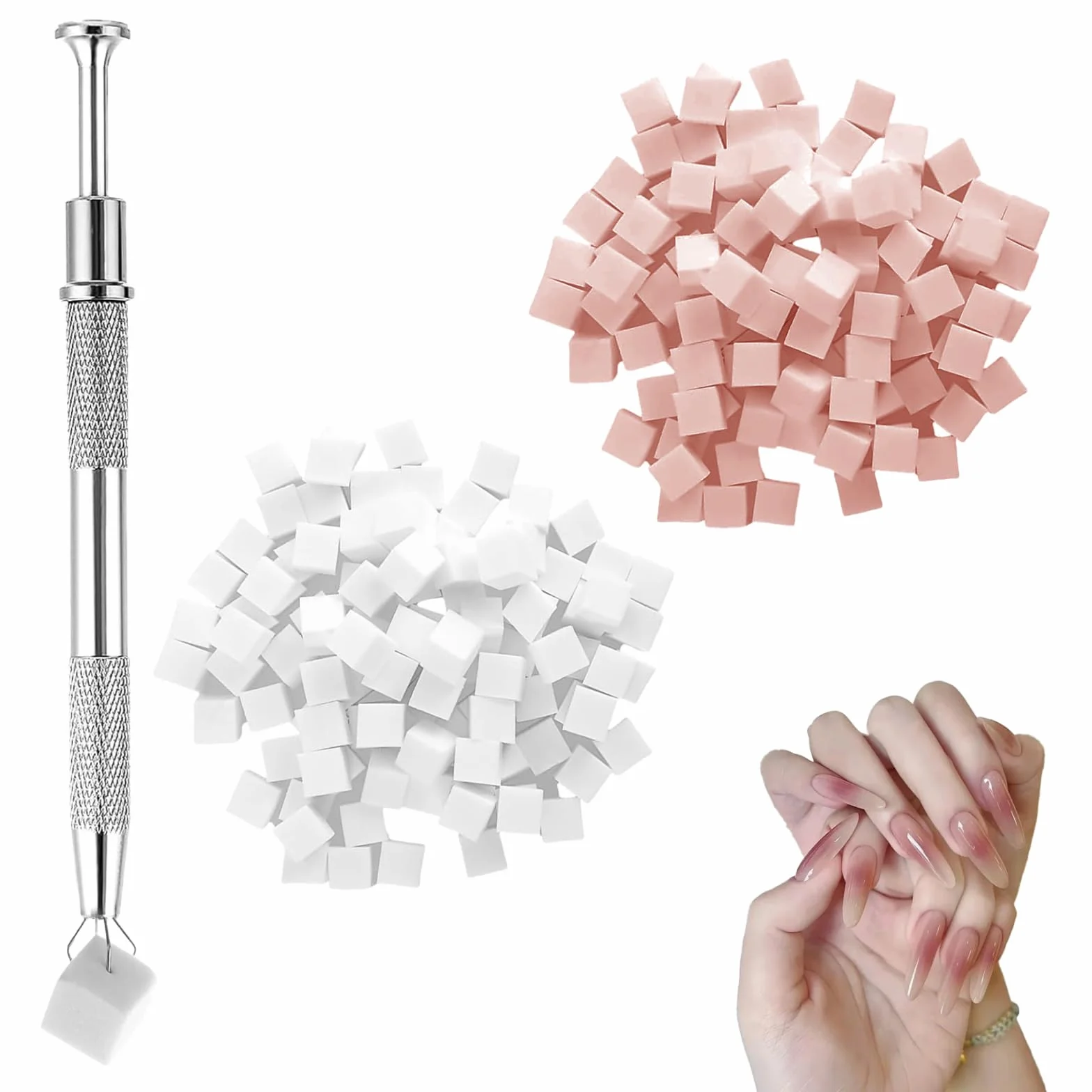 Ensemble de 100 éponges pour nail art avec pinces à épiler en métal, outils pour dégradés sur les ongles