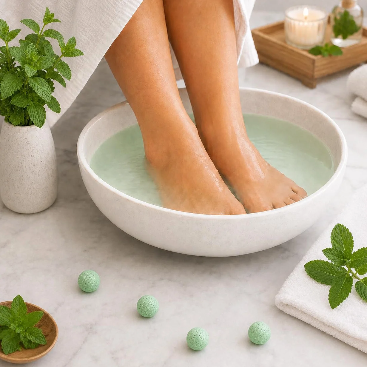 Soin Bain des Pieds PIEDS’RELAX (MENTHE) - 20 Billes Effervescentes aux Huiles Essentielles Calmantes et Rafraichissantes - France