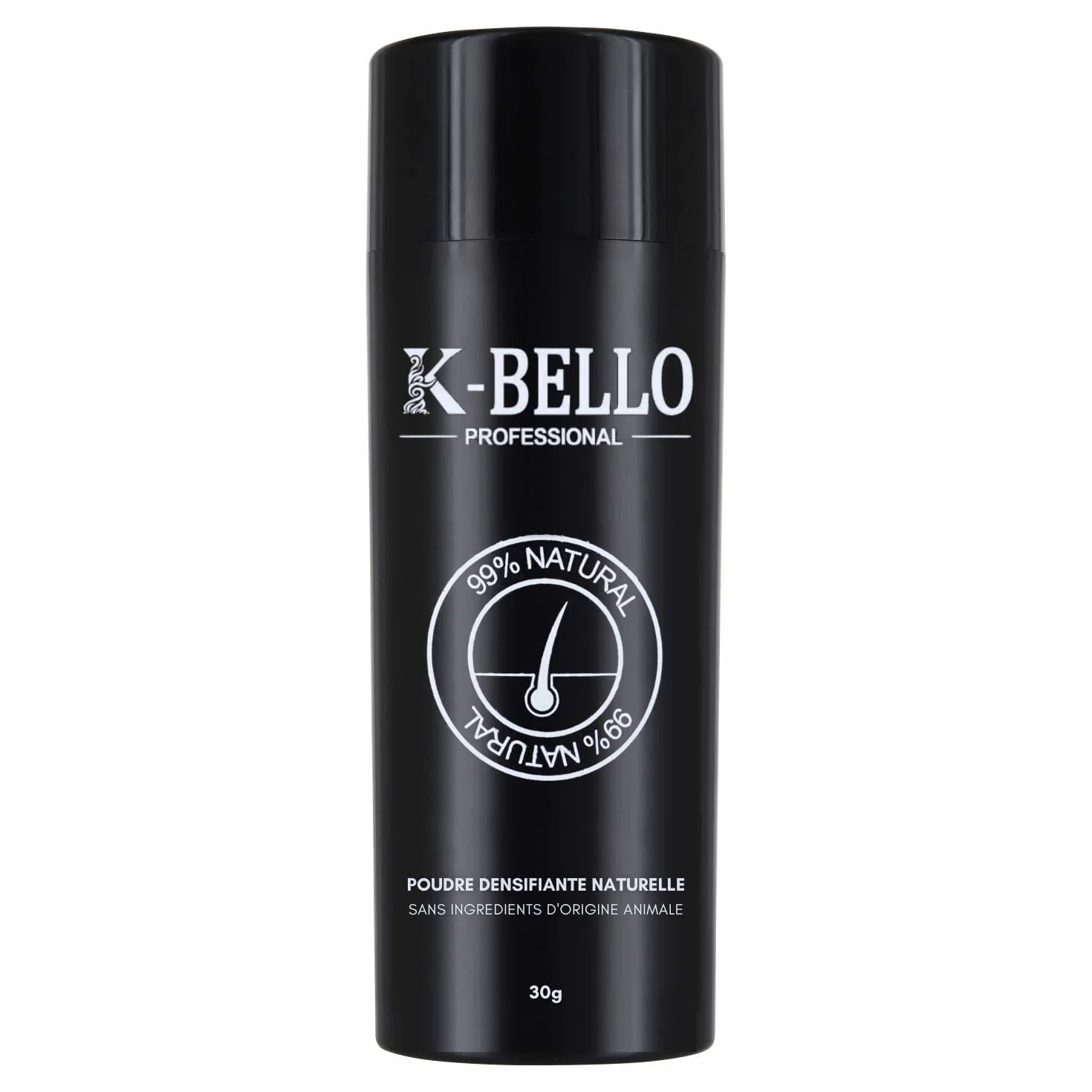 K-Bello Poudre densifiante cheveux Kératine Naturelle & Végan Masque calvitie alopécie perte de cheveux Fibres capillaire 30g Châtain Foncé