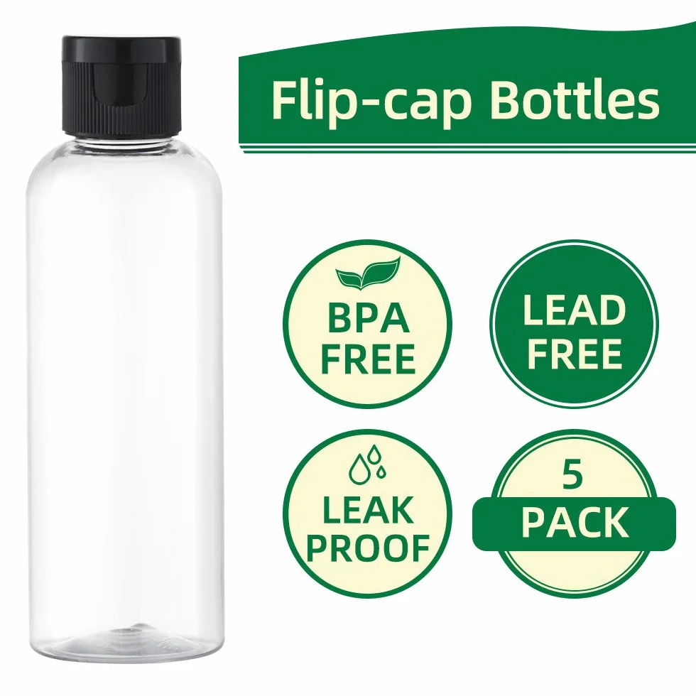 Flacon Vide 100ML avec Flip Cap Rechargeable Bouteille de Voyage Cosmétique Transparente 5 Pièces
