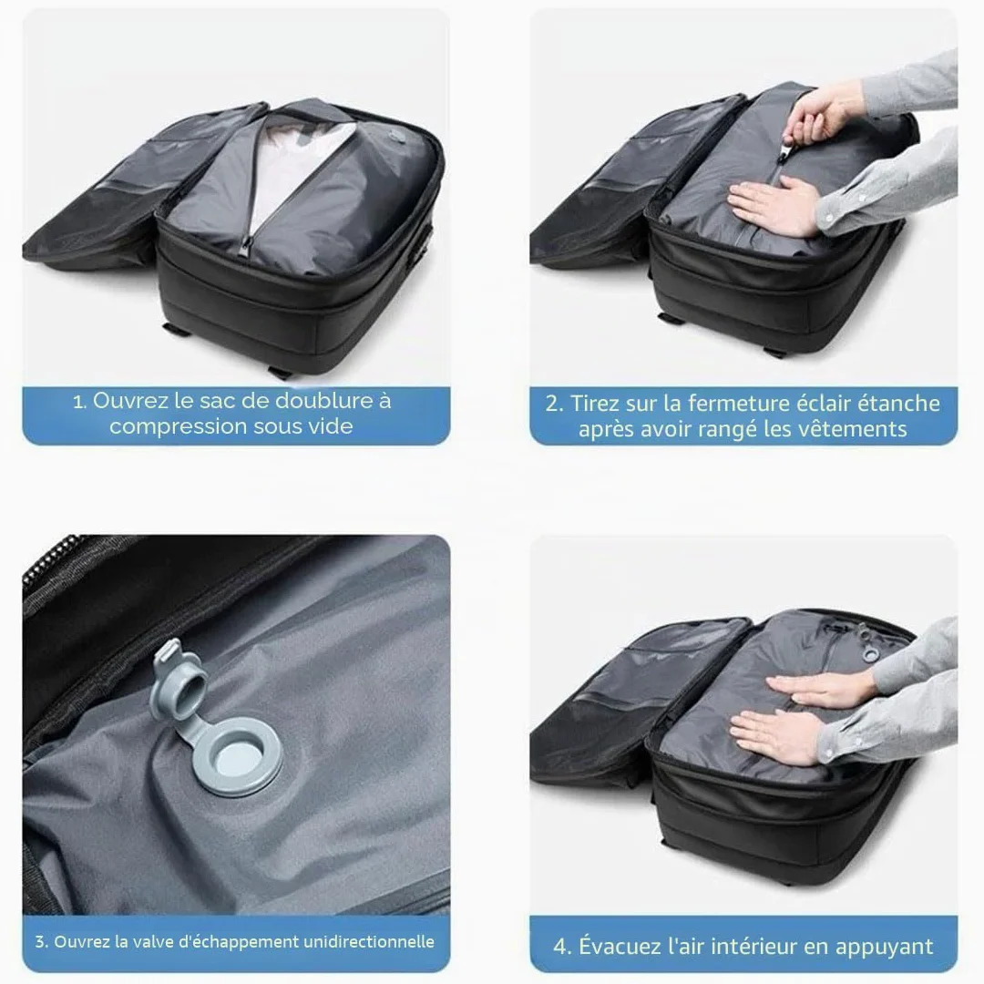Airbag Sac à dos sous vide, 60 l, pour avion, avec compartiment pour ordinateur portable