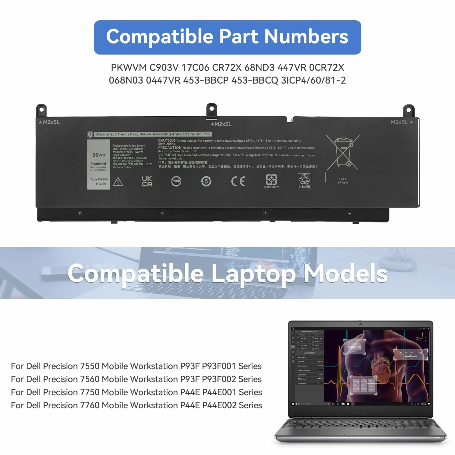 Laptop Batterie Dell Precision 15 7550 7560 17 7750 7760 Mobile Workstation C903V CR72X 447VR 68ND3