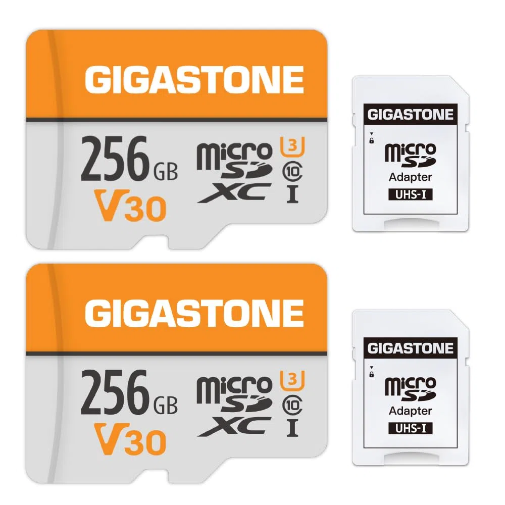 GIGASTONE Lot de 2 Cartes Micro SD 256 Go 4K Video Pro, caméra de Surveillance, caméra d'action, Drone, Carte mémoire MicoSDXC UHS-I V30 Classe 10 100 Mo/s