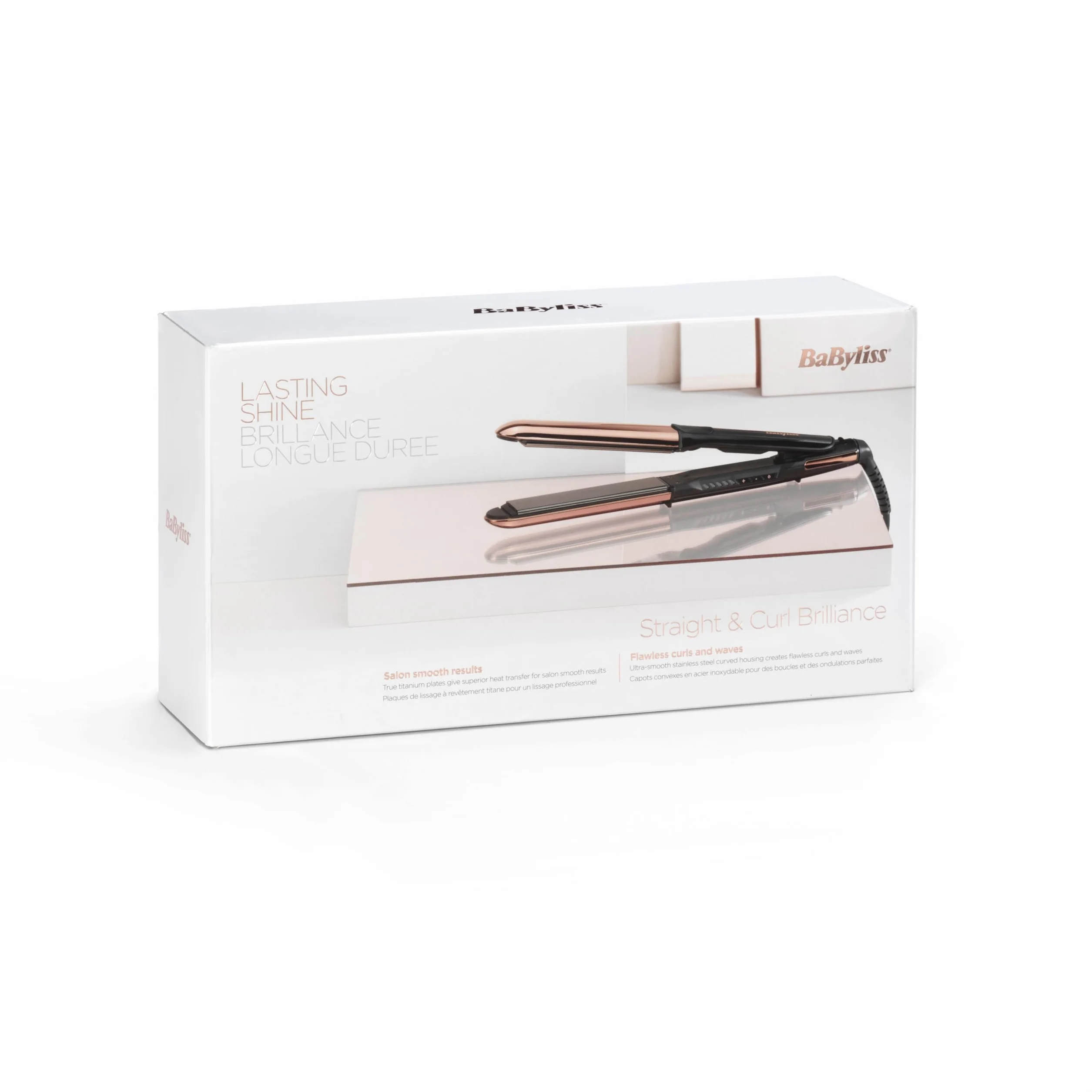 BaByliss Lisseur Cheveux Straight And Curl Brilliance ST482E Plaques titane Ionique Anti-Frisottis Chauffe rapide 15s 5 réglages 235°C