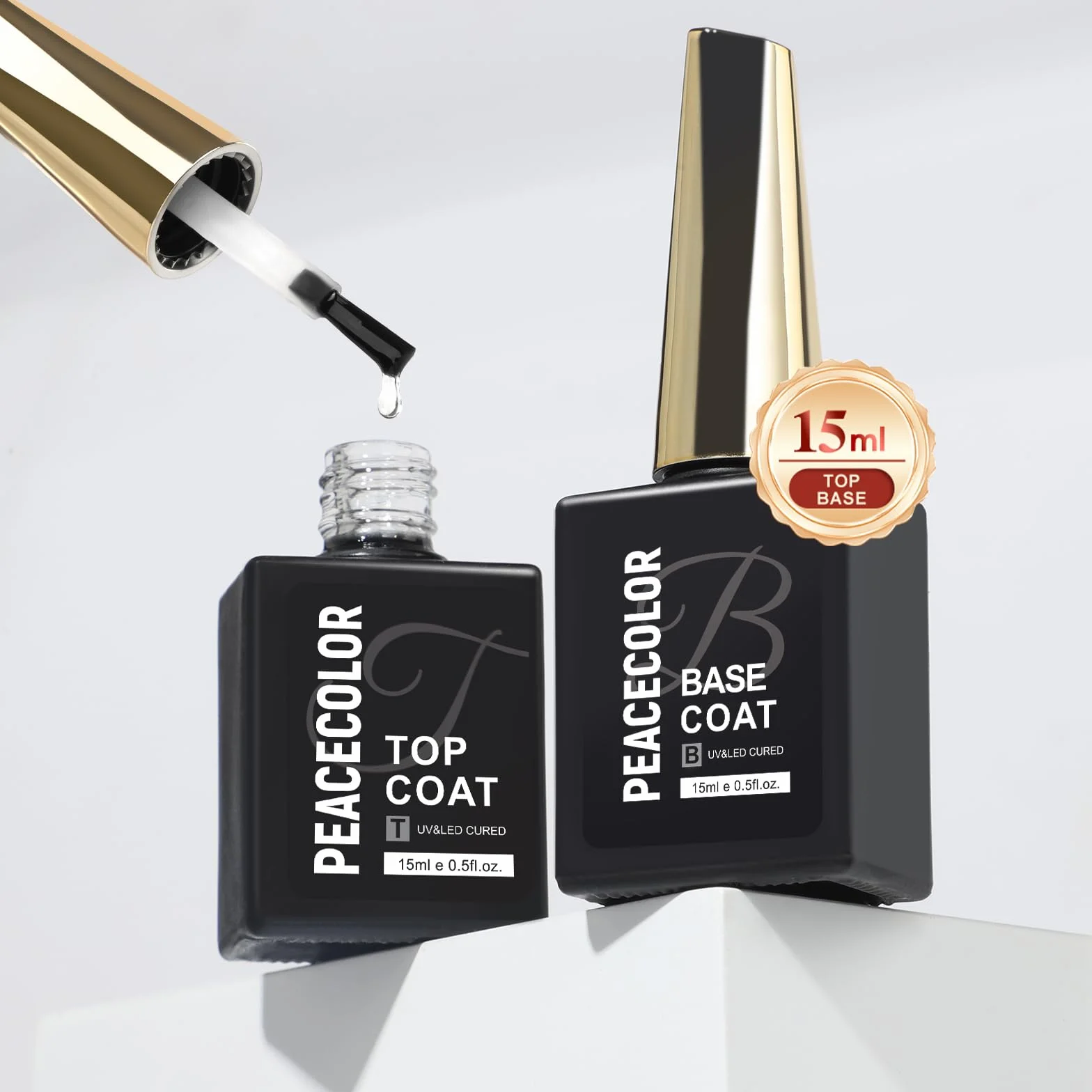 PEACECOLOR 15ML Base et Top Coat Vernis Semi Permanent UV/LED Gel Soak-Off pour Manucure DIY