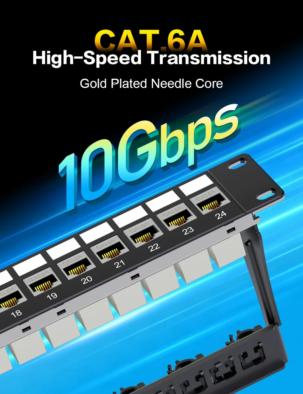 Panneau de brassage 24 ports Cat6A Keystone Panneau de brassage réseau avec câble intelligent (pas d'attache de câble nécessaire) Gestion pour montage en rack de 48,3 cm (blindé)