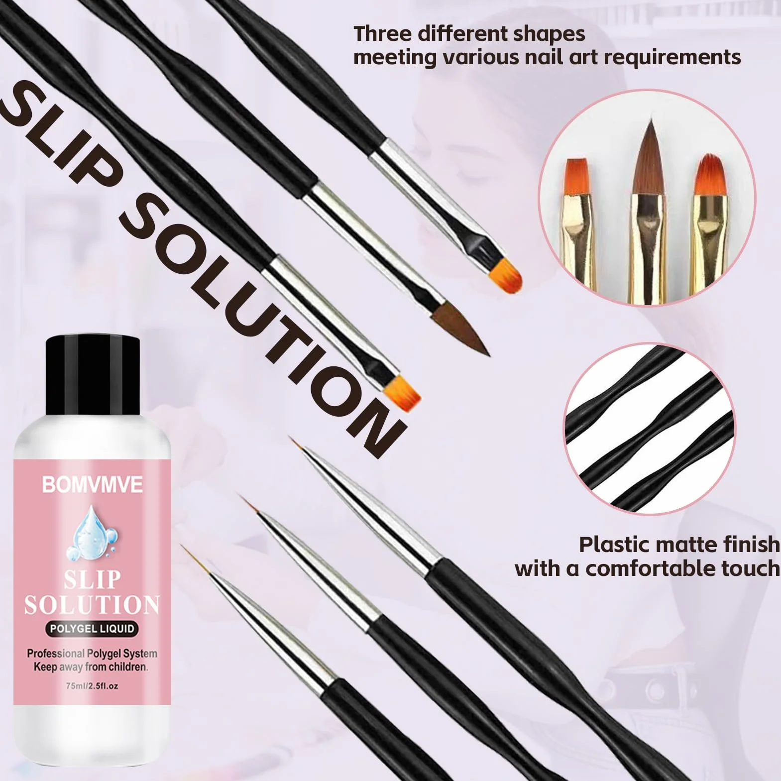 Slip Solution Polygel, Solution de Glissement pour Polygel Ongles, Kit Ongle Gel Anti-adhérence avec Pince, Brosse, Verre en Cristal et Lingettes
