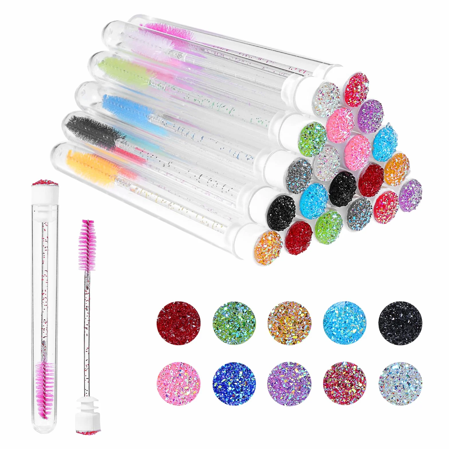 Lot de 20 brosses à cils en tube avec pinceaux de maquillage pour extensions