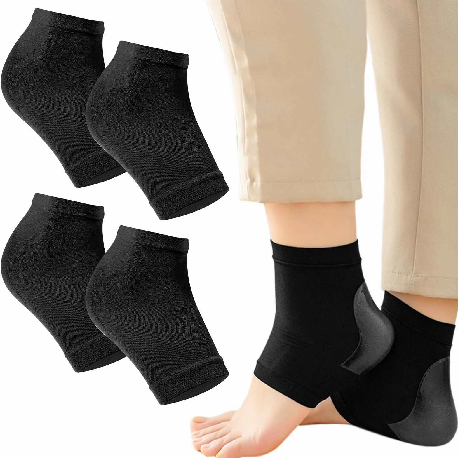 Chaussettes de talon en silicone souple, 2 paires ventilées avec coussinets et protège-talon